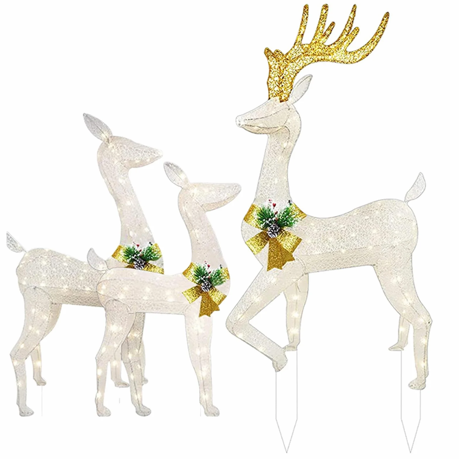 Decoración navideña de Reno con Luces LED, Juego de Ciervos de Navidad para Exteriores, 3 Piezas