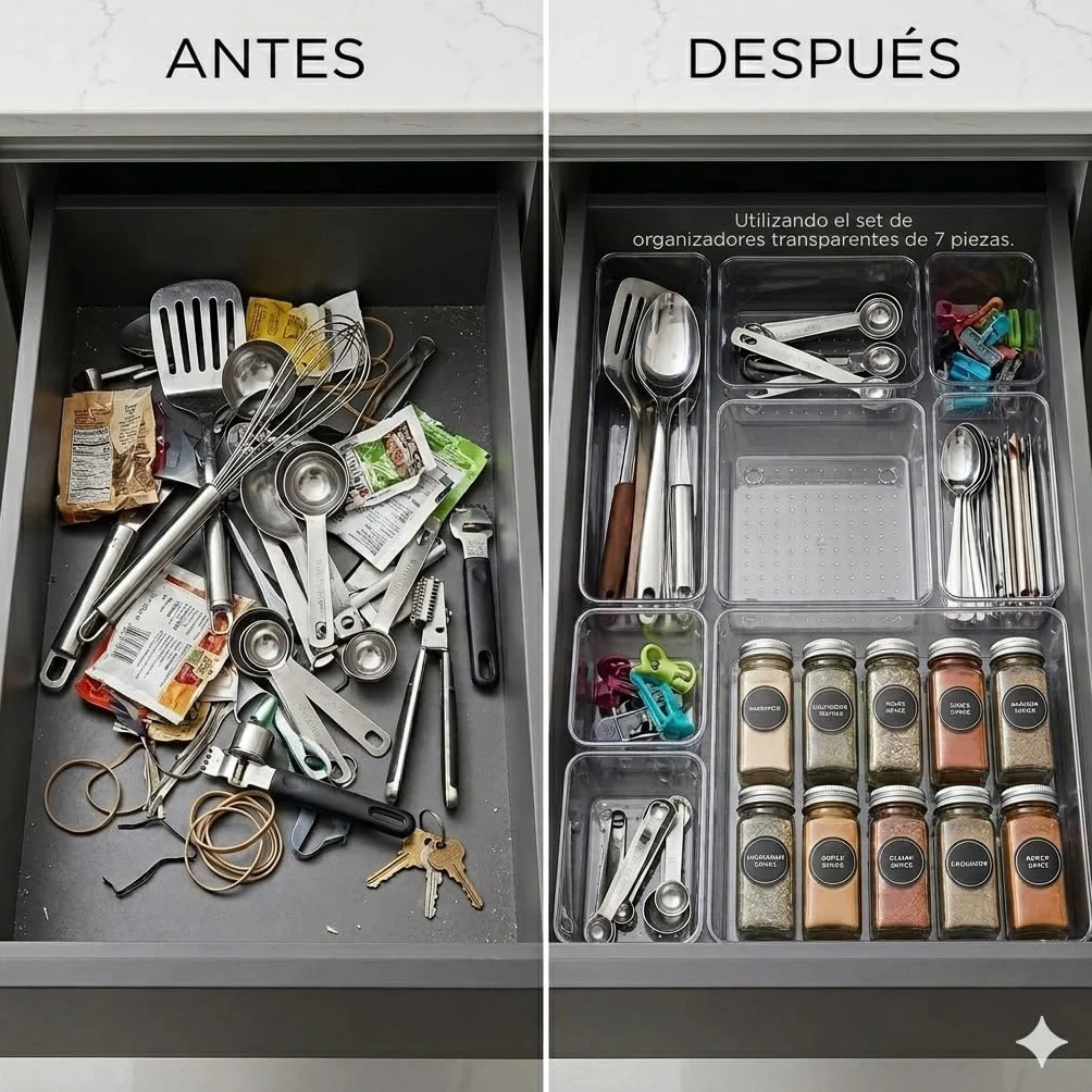 Organizador de Cajones 25 Piezas - Set de Organizadores Transparentes Apilables de Plástico Resistente Antideslizante para Cocina y Baño
