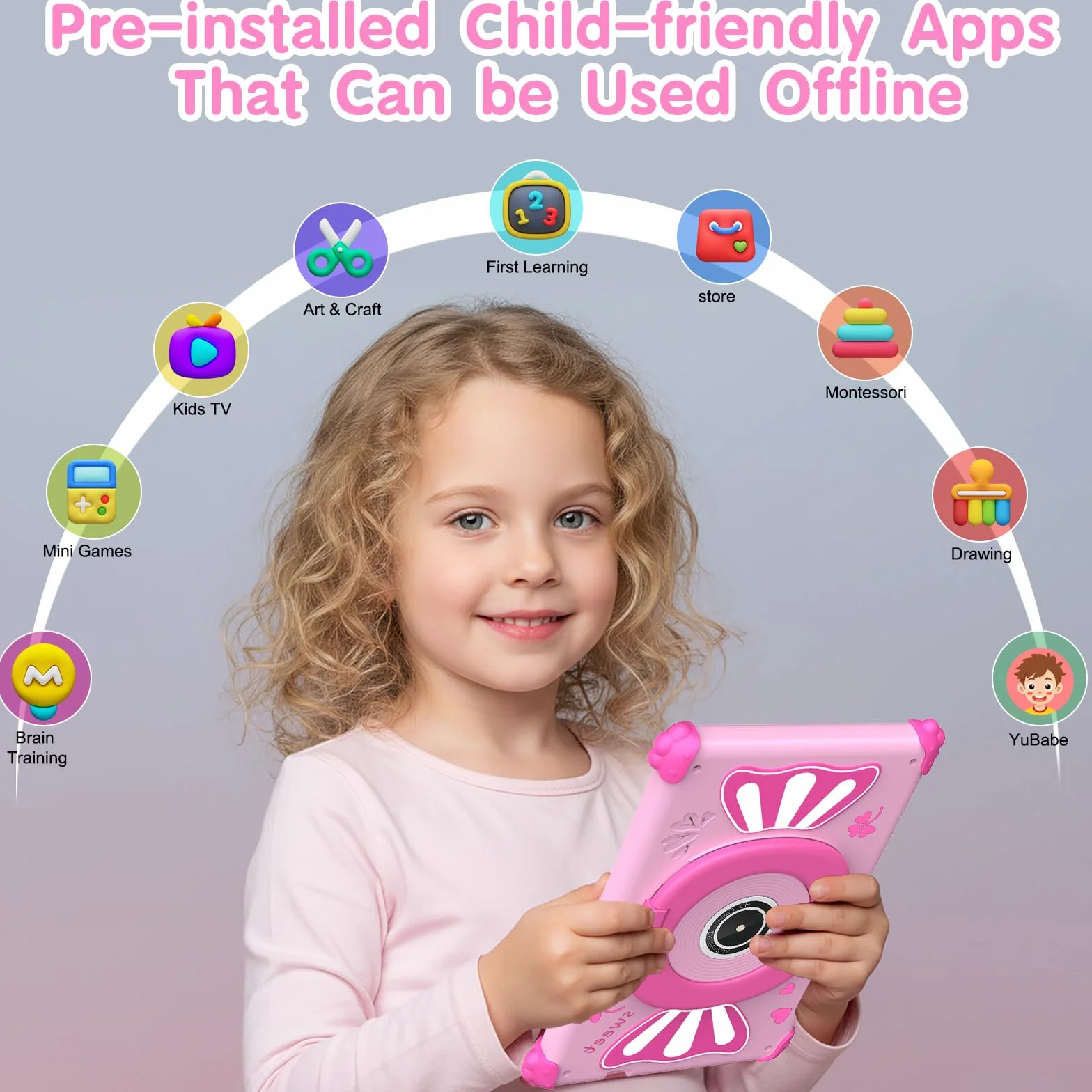 ascrecem Tablet Niños 7 Pulgadas Android 15 Tablet para Niños con 2.4G+5G WiFi6 Penta Core 6GB RAM 32GB ROM Tableta Infantil Doble Cámara 128GB Expandible Control Parental Juegos Educativos (Rosa)