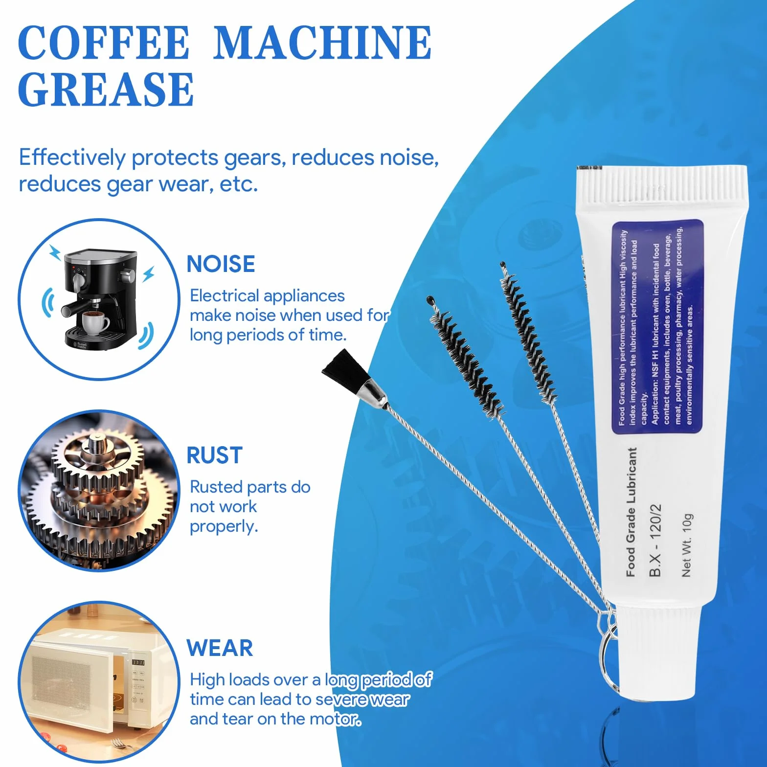 Grasa de silicona para cafeteras automáticas 30g apta para alimentos con 4 cepillos de limpieza