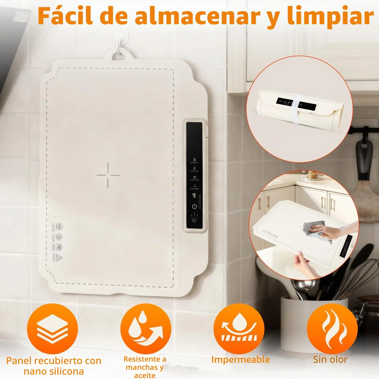 Bandeja de Calentamiento Eléctrico 60x40cm Calentador de Comida Silicona Plegable Portátil 4 Temperatura 3 Temporizadores Auto-Apago