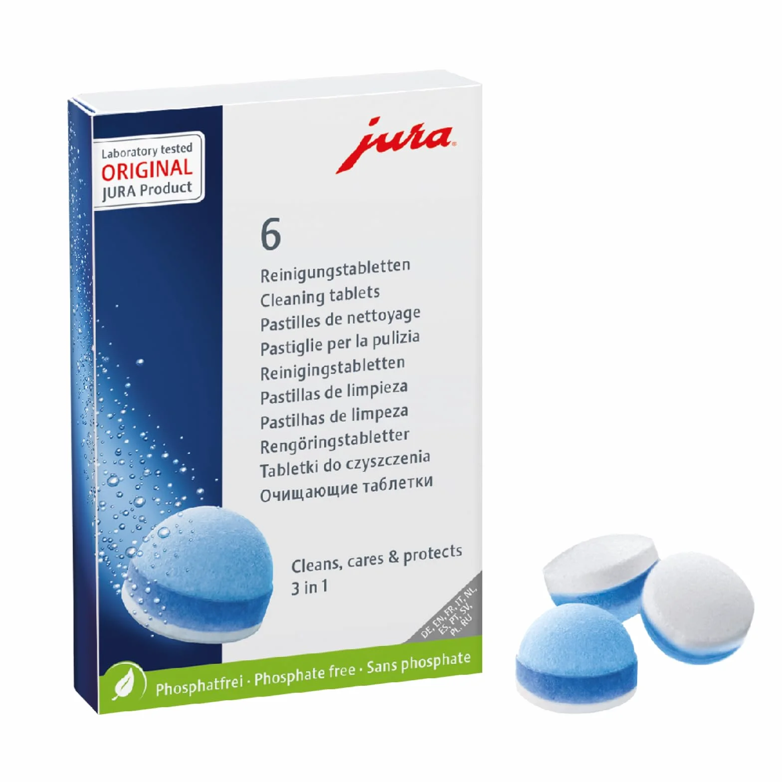 JURA Pastillas de limpieza de 3 fases 6 unidades Certificación TÜV Higiene