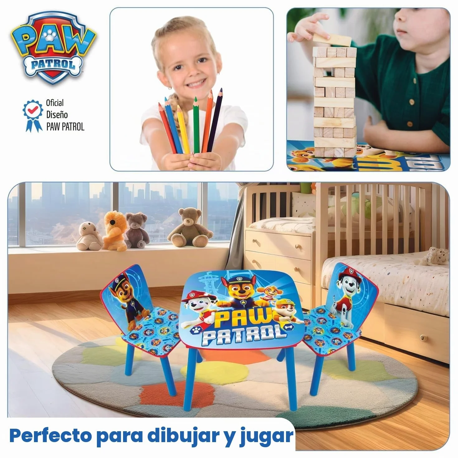 ARDITEX PW12897 Set de Mesa y 2 Sillas Madera Nickelodeon Patrulla Canina