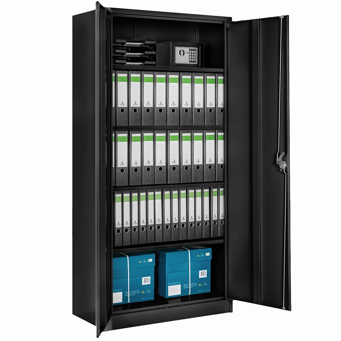 Armario Archivador Oficina Acero 180x80x40 cm Negro con Cerradura 4 Estantes Ajustables