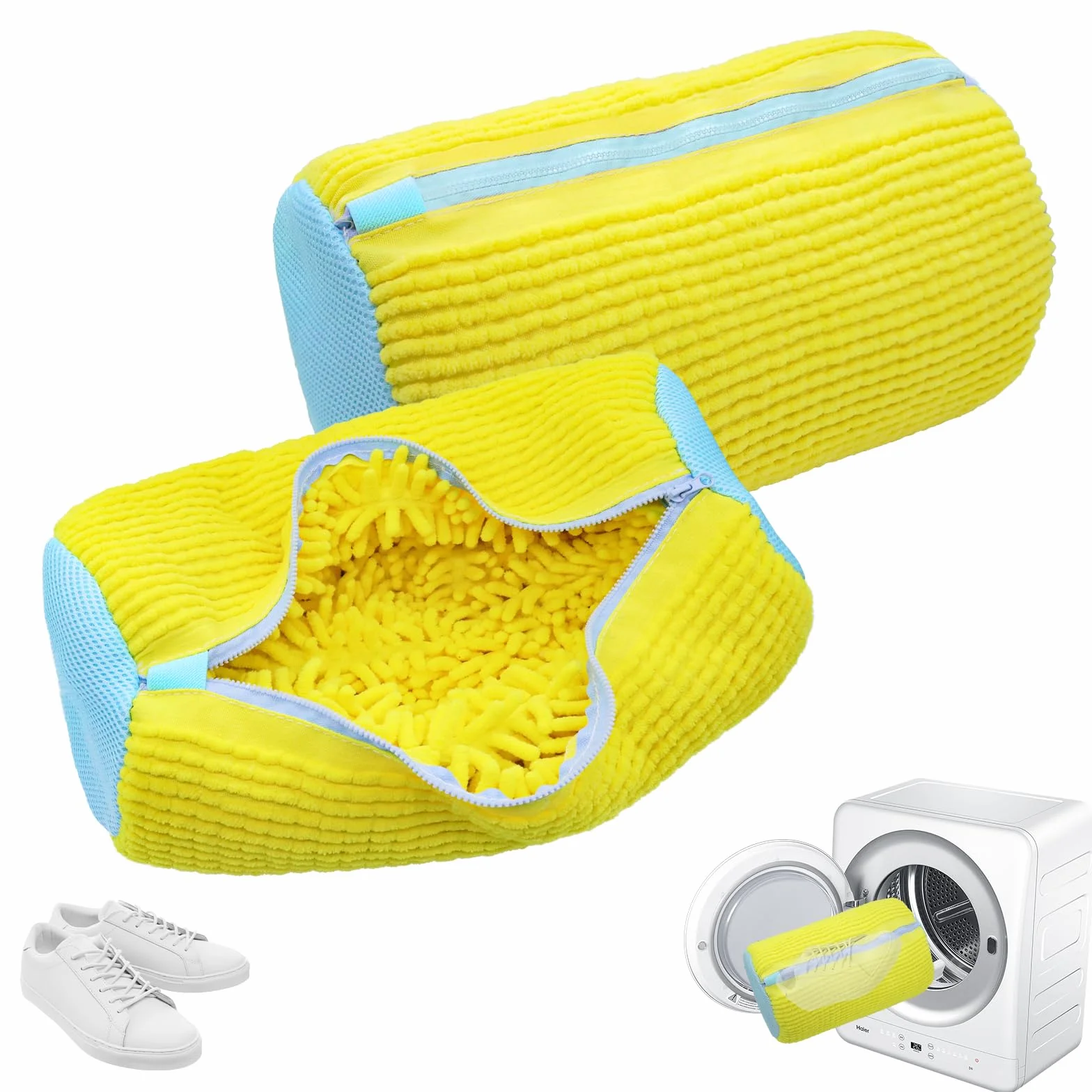 Bolsas para Lavar Zapatillas en Lavadora, Reutilizable Malla 360° con Cremallera, Funda para Zapatos, Amarillo