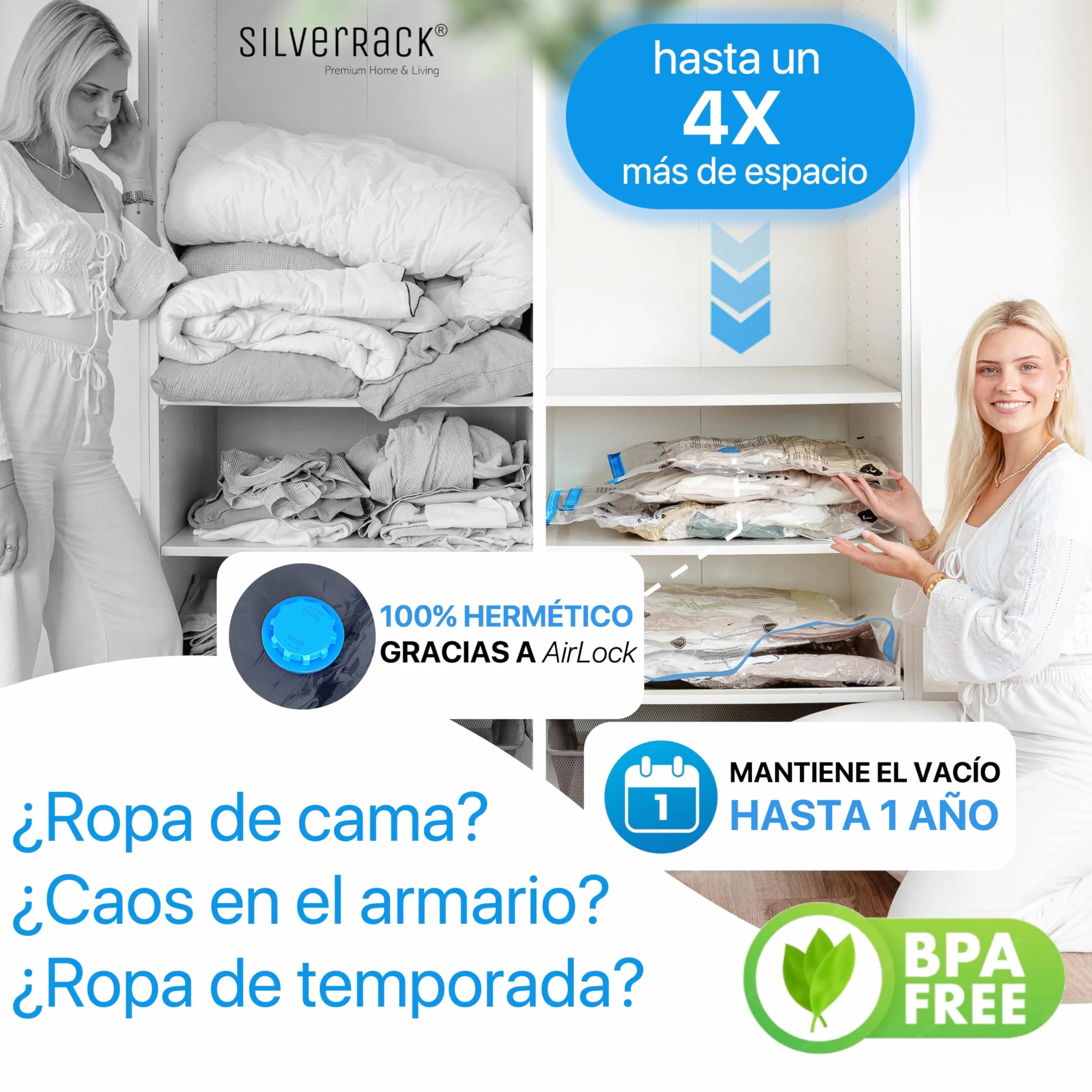 SilverRack Juego de Bolsas al Vacío para Ropa 6 Piezas 2 Tamaños 60x80 cm 80x100 cm