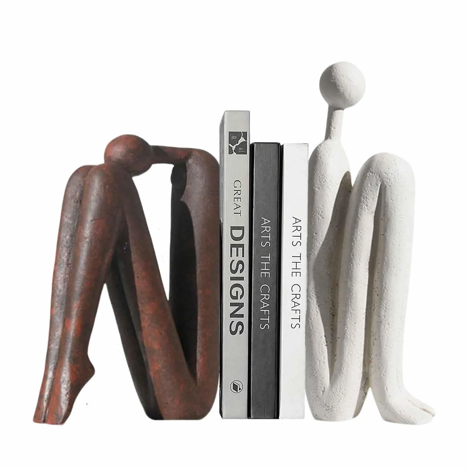 Sujetalibros Decorativos de Cerámica Set de 2 – Figuras Abstractas Modernas Blanco y Marrón – Pesados para Libros