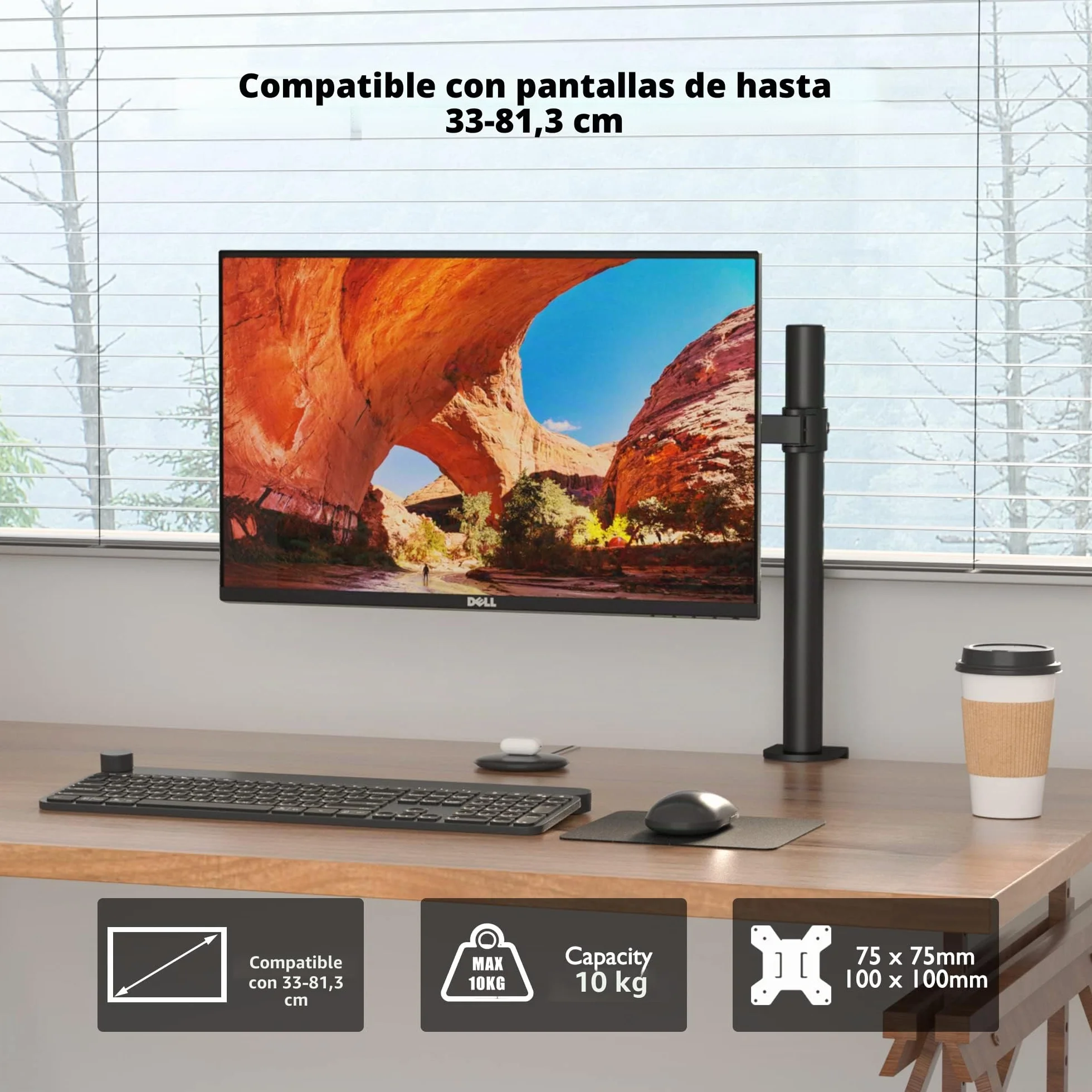 BONTEC Soporte Monitor para Pantallas LCD LED de 13-32 Pulgadas, Brazo Monitor de Escritorio para Pantallas de Monitor hasta10 kg, Altura Ajustable, 2 Opciones de Montaje, VESA 75x75/100x100mm
