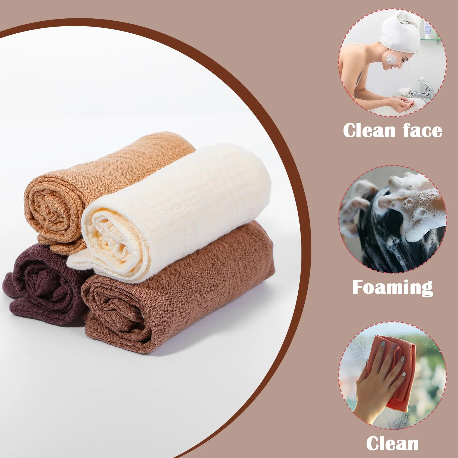 Qianyu Paño de muselina desmaquillante reutilizable suave absorbente transpirable para el cuidado de la piel limpieza diaria viajes 4 paquetes
