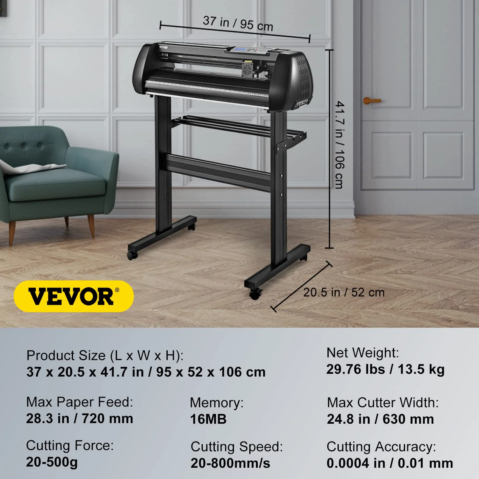 VEVOR Máquina cortadora de vinilo, máquina trazadora de corte Bluetooth sin conexión de 28 pulgadas, eje de rodillo de acero de 400 pulgadas/32.8 ft, fuerza de velocidad ajustable, herramienta de soft