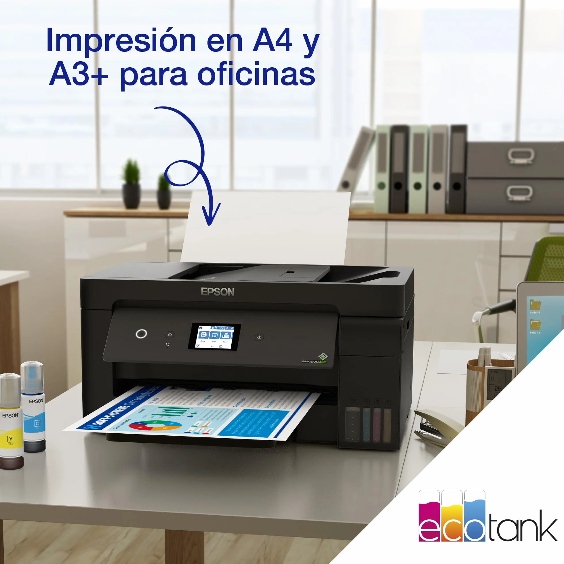 Impresora multifunción EcoTank ET-15000 A3+ con depósito de Tinta, conexión Wi-Fi y Tinta incluida para hasta 3 años.