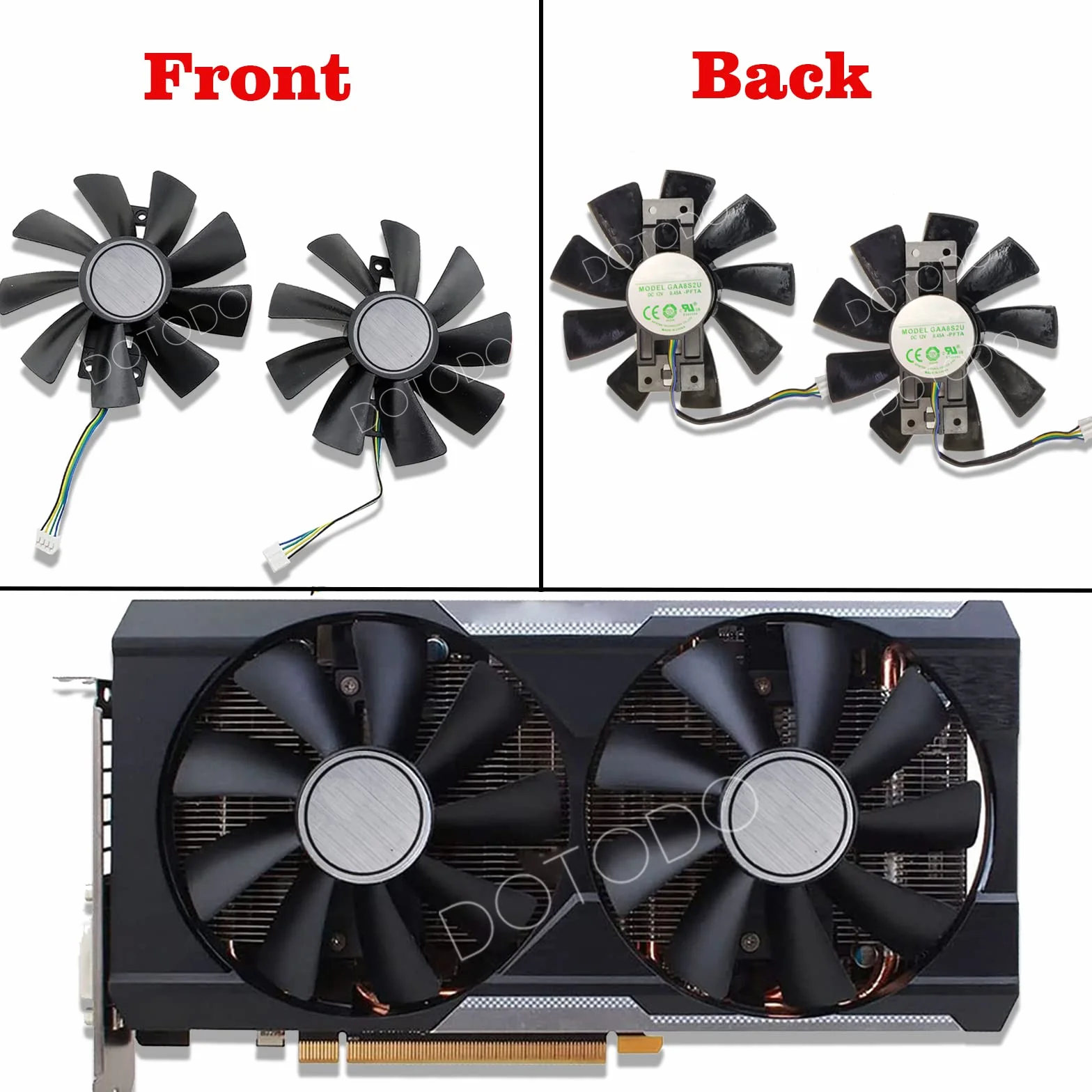 GAA8B2U/GAA8S2U 4Pin GPU Ventilador VGA Cooler Fans para Sapphire R9 380 380X 2g/4G D5 Tarjeta Gráfica Ventilador de Repuesto (Negro-A Juego de dos)