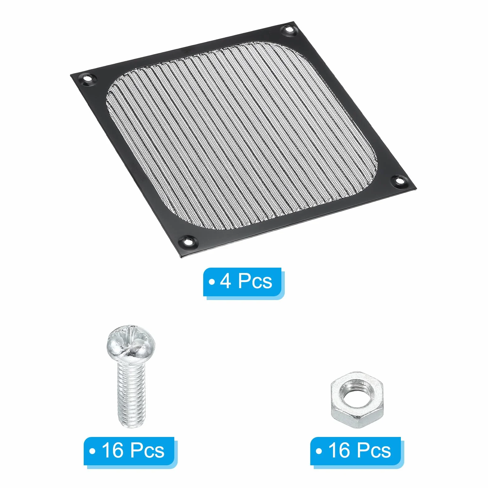 PATIKIL Rejilla de Filtro para Ventilador de Ordenador 140 mm con Tornillos Paquete de 4 Marco de Aluminio con Malla de Acero Inoxidable Cubierta a Prueba de Polvo Negro
