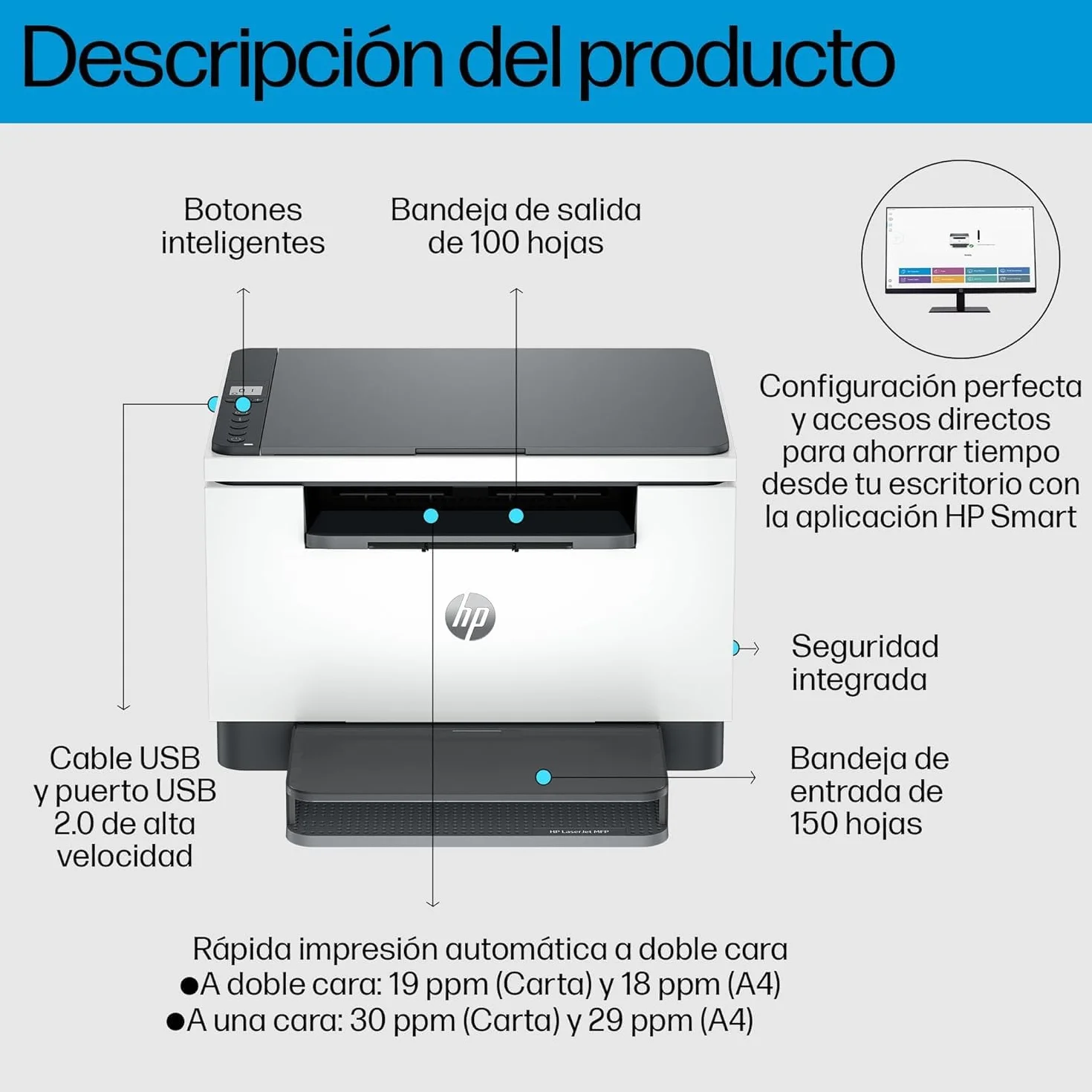 HP LaserJet M234d 8J9K4F, Impresora Láser A4 Multifunción Monocromo a Doble Cara Automática, Escaner, Copiadora (29 ppm, conexión Solo USB, Procesador 500MHz, Memoria 64MB, Smart App)