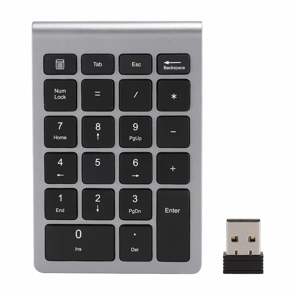 KIMISS RF304 22 Teclas, 2.4G Mini Teclado Inalámbrico Teclado Numérico para Teclado Numérico USB Dorado Bluetooth con Receptor Plata Negro (Gris Hierro)