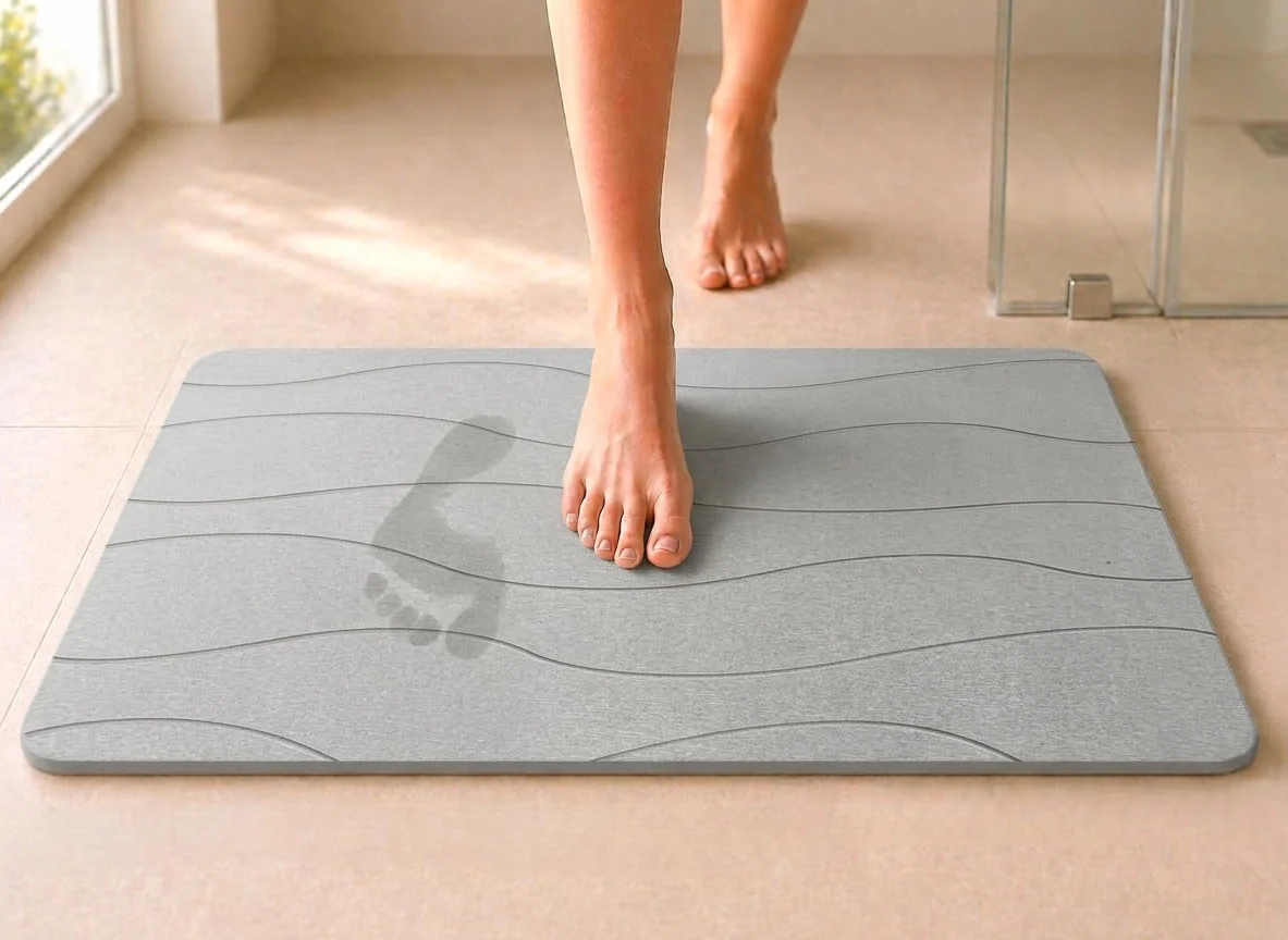 Alfombra Diatomita Baño 40x60 cm Piedra Secado Rápido Antideslizante con Lija Antimoho Gris Claro