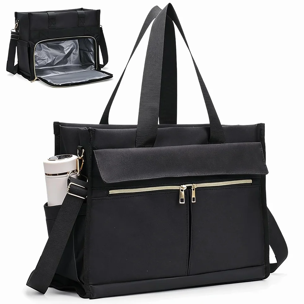 Newou Bolsa de almuerzo para mujer de 15,6 pulgadas con compartimento aislado para el almuerzo, bolsa de negocios 2 en 1 con compartimento frigorífico, bolsa de trabajo impermeable para