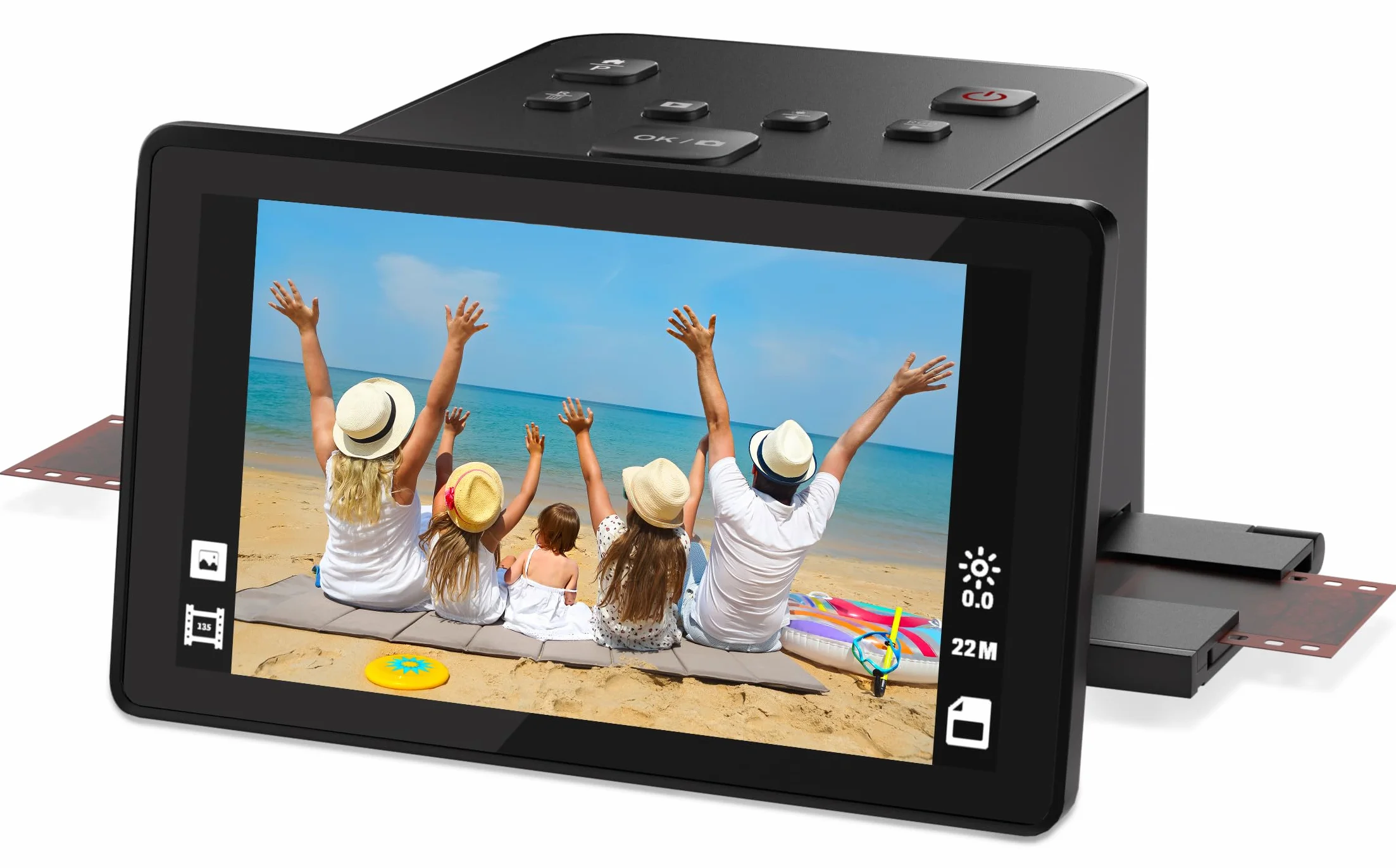 Escáner digital de película y diapositivas con gran pantalla LCD de 5 pulgadas, escáner de diapositivas para digitalizar escáner negativo, convierte 135, 126 KPK, 110 negativos y película Super 8 a 22