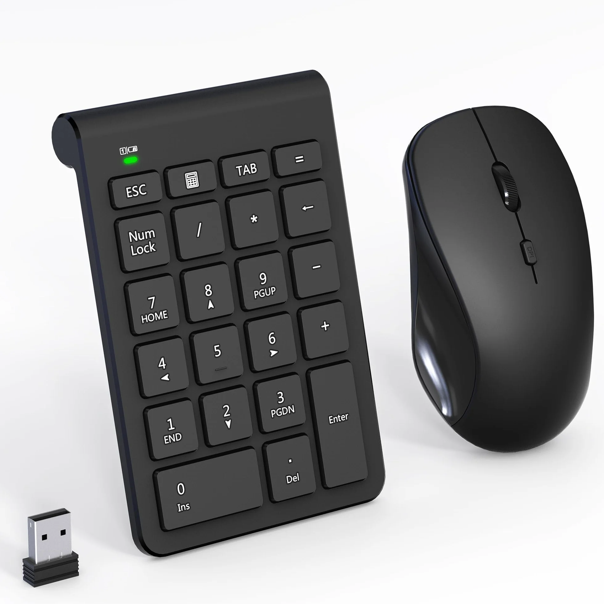 Combo de mouse inalámbrico y almohadilla numérica, teclado USB de 22 teclas y 3 mouse silencioso DPI ajustables, teclado numérico ultra delgado y portátil de 2.4 GHz para laptop, PC, escritorio