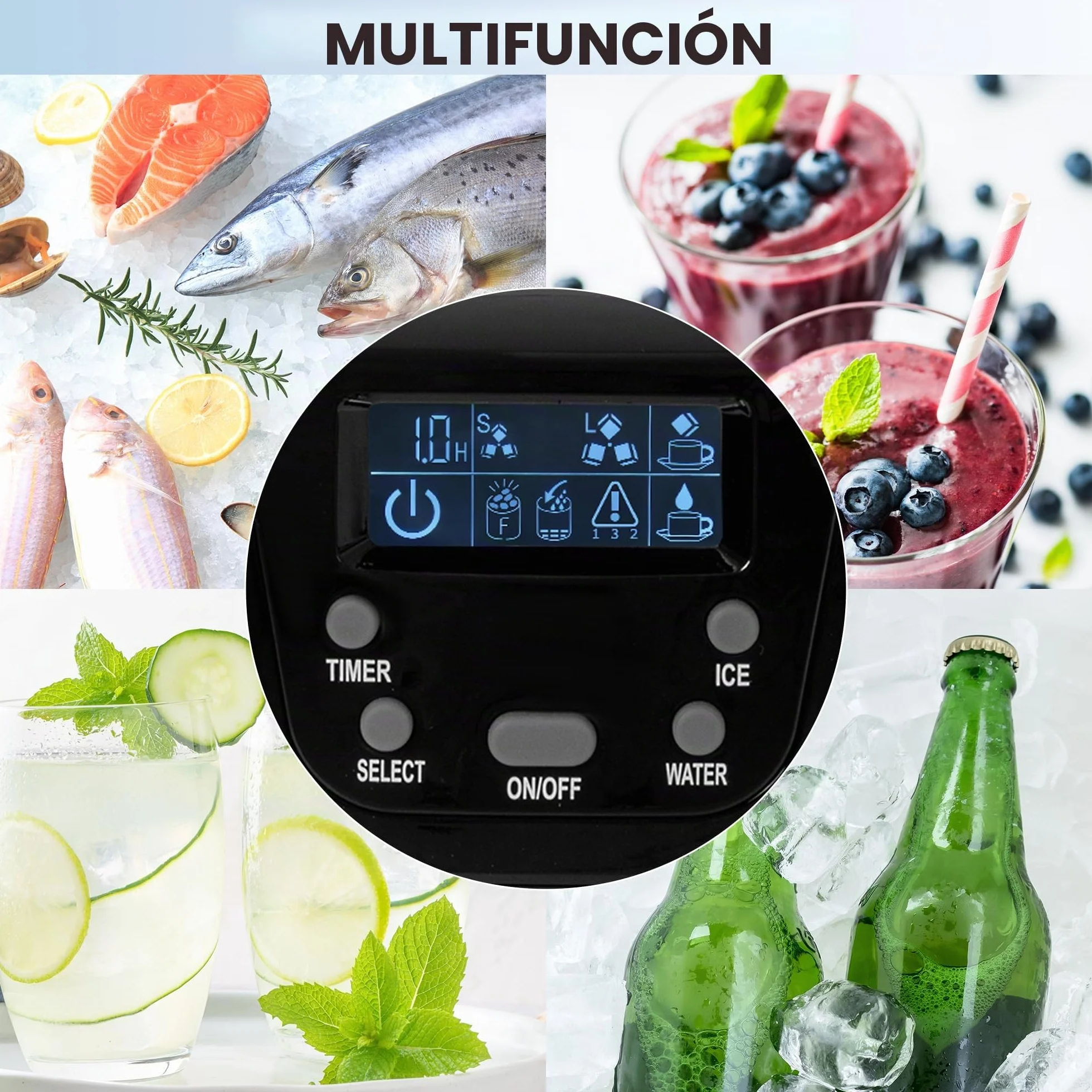 HOMCOM Máquina de cubitos de hielo portátil, 12 kg/24h, 9 cubitos en 6-10 min, tamaño ajustable, temporizador, depósito 3L