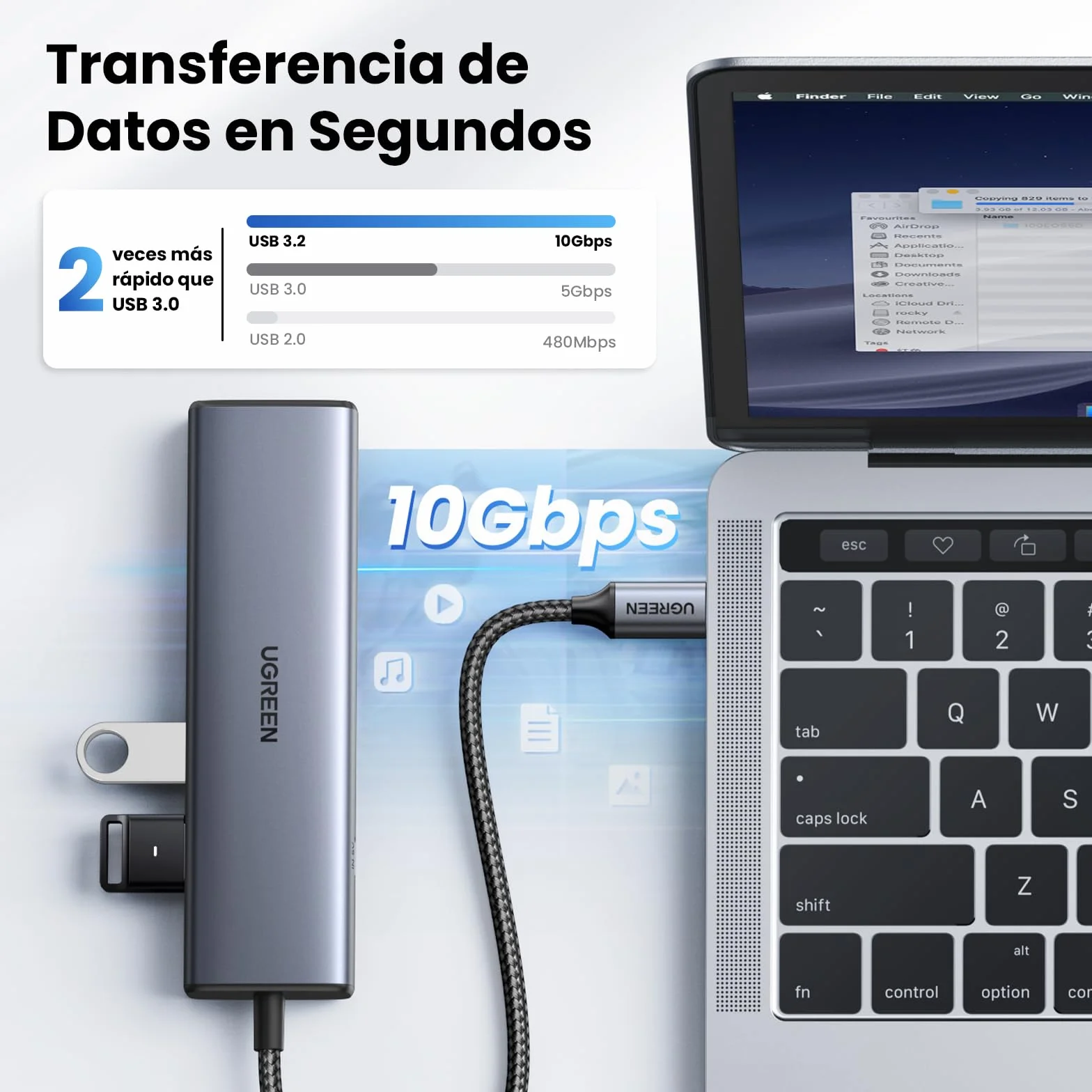 UGREEN Hub USB C a Ethernet 6 en 1 1000Mbps Adaptador LAN a Thunderbolt 3 Type C 10Gbps Compatible con iPhone 17 Pro MAX Air 16 15 MacBook Pro Air M2 iMac iPad Xiaomi Mi13 Galaxy S24 S23