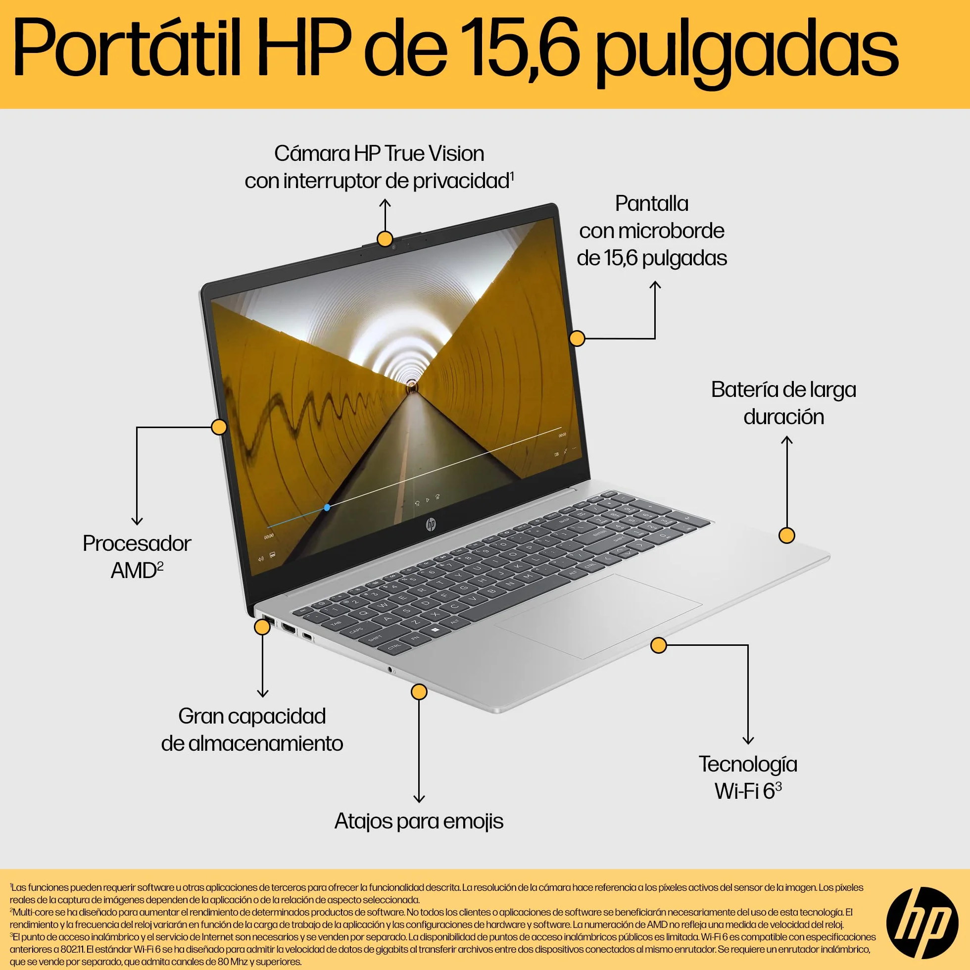 HP 15-fc0243ns - Ordenador portátil de 15.6" FHD (AMD Ryzen 7-7730U, 32 GB RAM, 1TB SSD, AMD Radeon Graphics, Windows 11) Plata y Azul - Teclado QWERTY Español