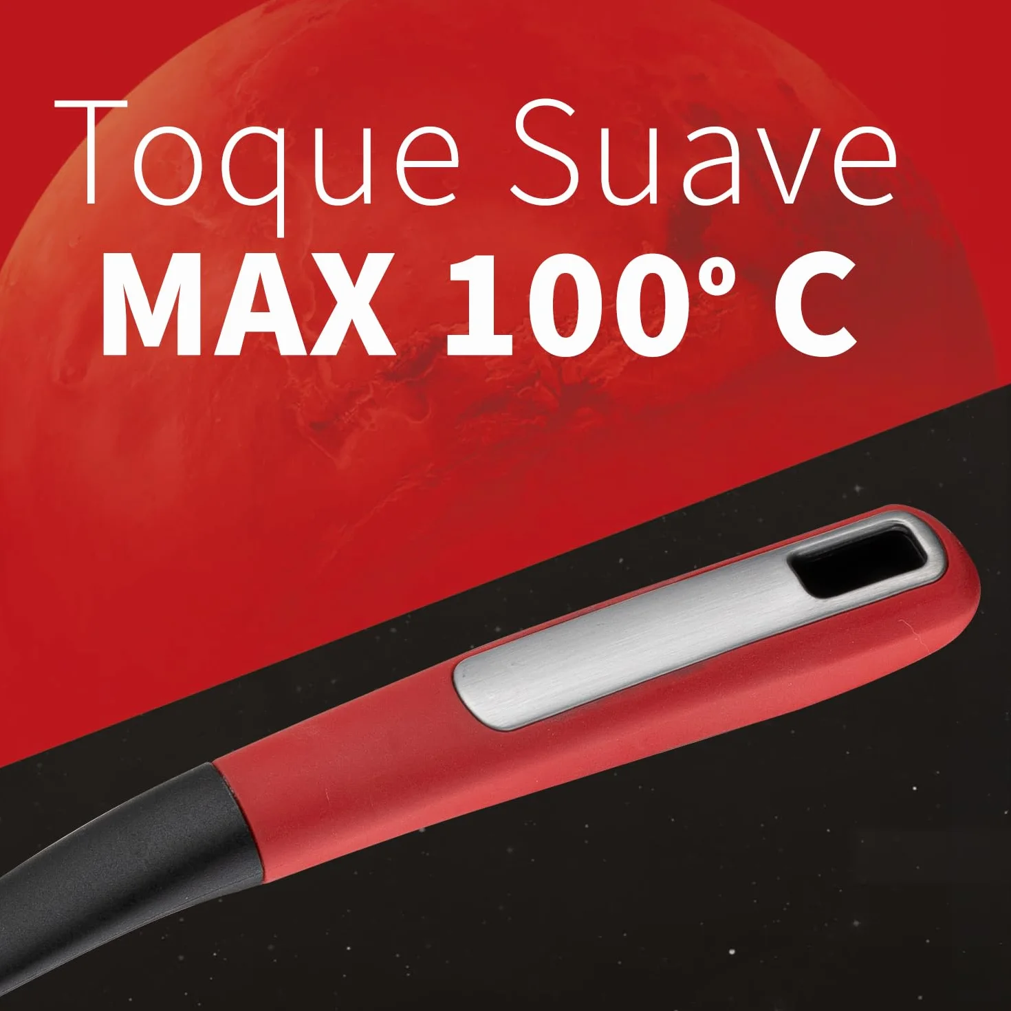 FLORINA Servidor Spaguettis de Silicona 33 cm Tenedor MARS Mango Soft-Touch Antideslizante Resistente al Calor Aptó para Lavavajillas Rojo-Negro