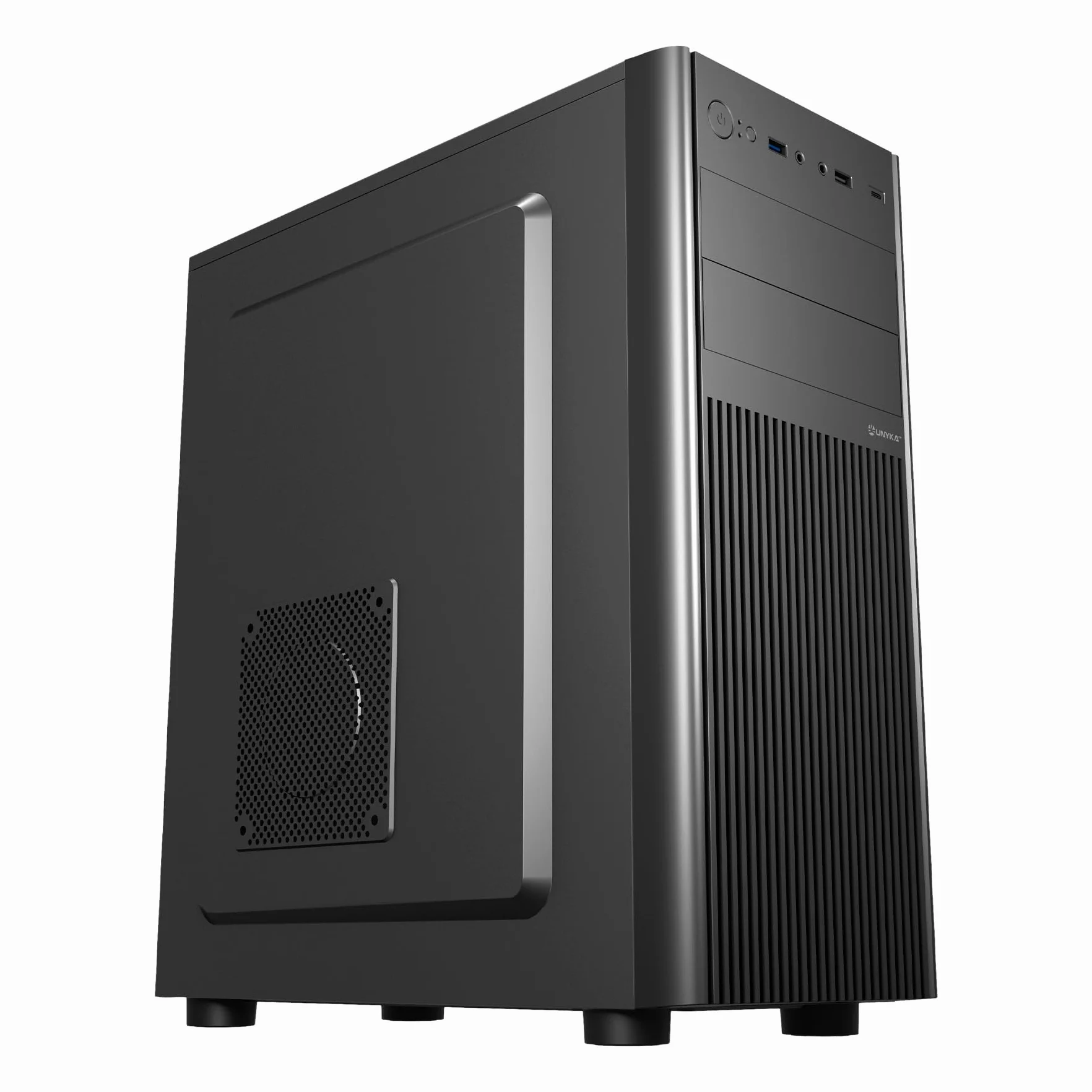 UNYKAch Caja ATX UK8026 – Torre ATX/Micro ATX/ITX con USB 3.0 y USB Tipo C, hasta 5 Discos, 7 Slots de Expansión y Soporte hasta 300 mm GPU