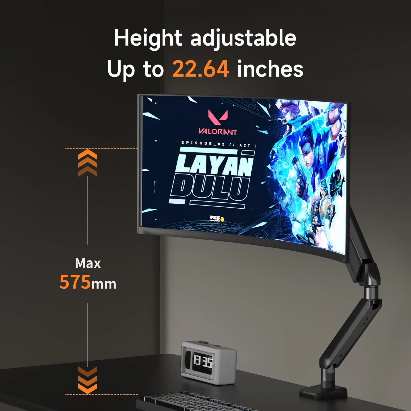 Pholiten Brazo de Monitor Ajustable en Altura para Pantallas Planas y Curvas de 49″, VESA 75x75/100x100, Capacidad de Carga de 15 kg, Ajuste de Resorte de Gas
