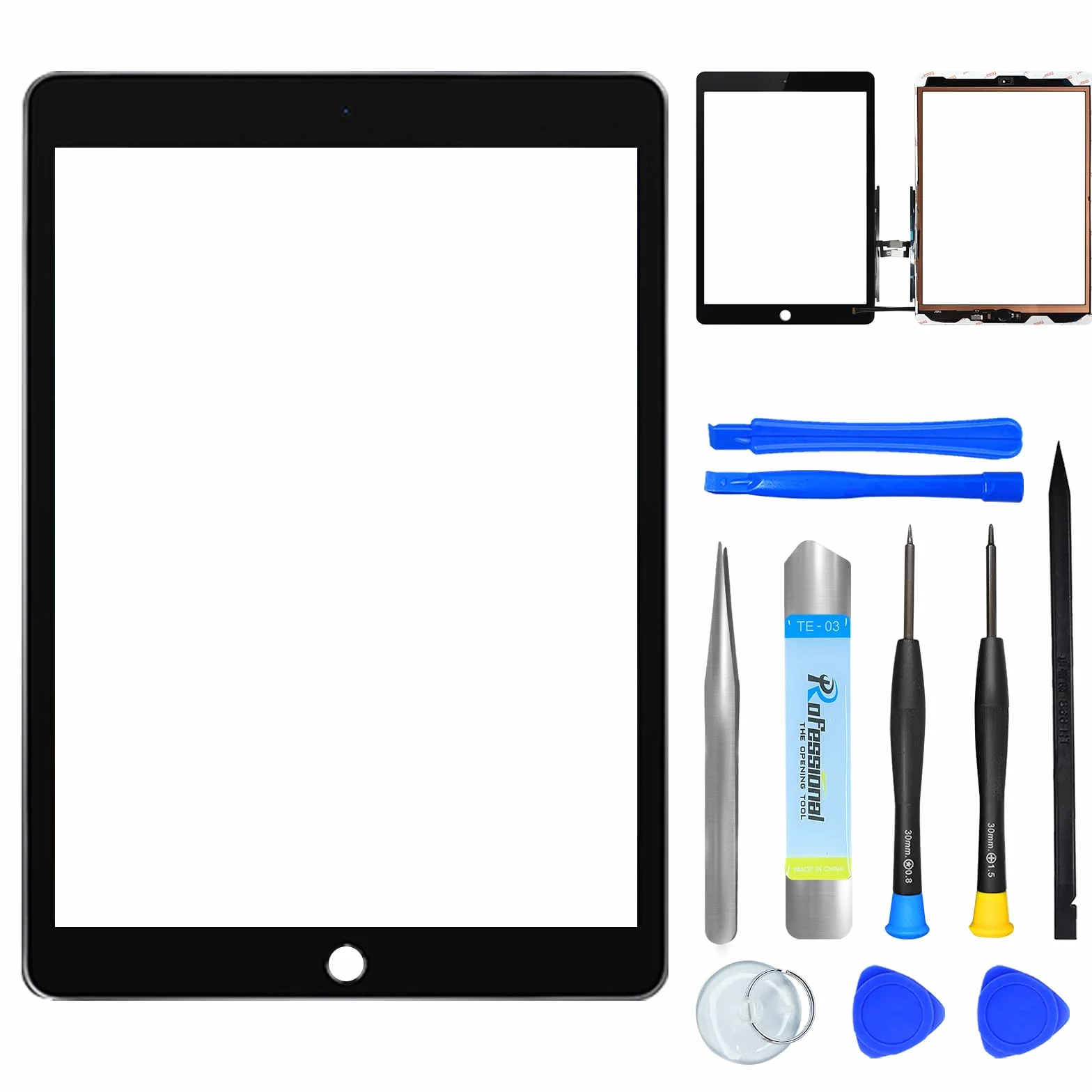 NB+ Pantalla de repuesto para iPad 7, 7ª/8ª generación, cristal táctil digitalizador 10.2 pulgadas, A2197/A2198/A2200/A2270/A2428/A2429/A2430, sin botón de inicio, kit