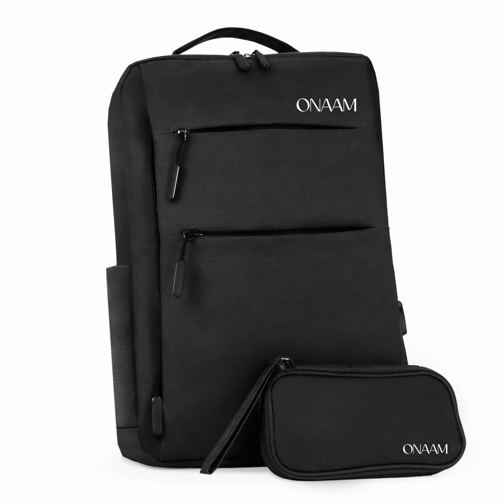 ONAAM Mochila Portatil 15,6" Ligera 0,5kg para Trabajo y Oficina Hombre Mujer, Mochila Ordenador Impermeable con Puerto USB y Estuche Portacables, Viaje Universidad Elegante Negro