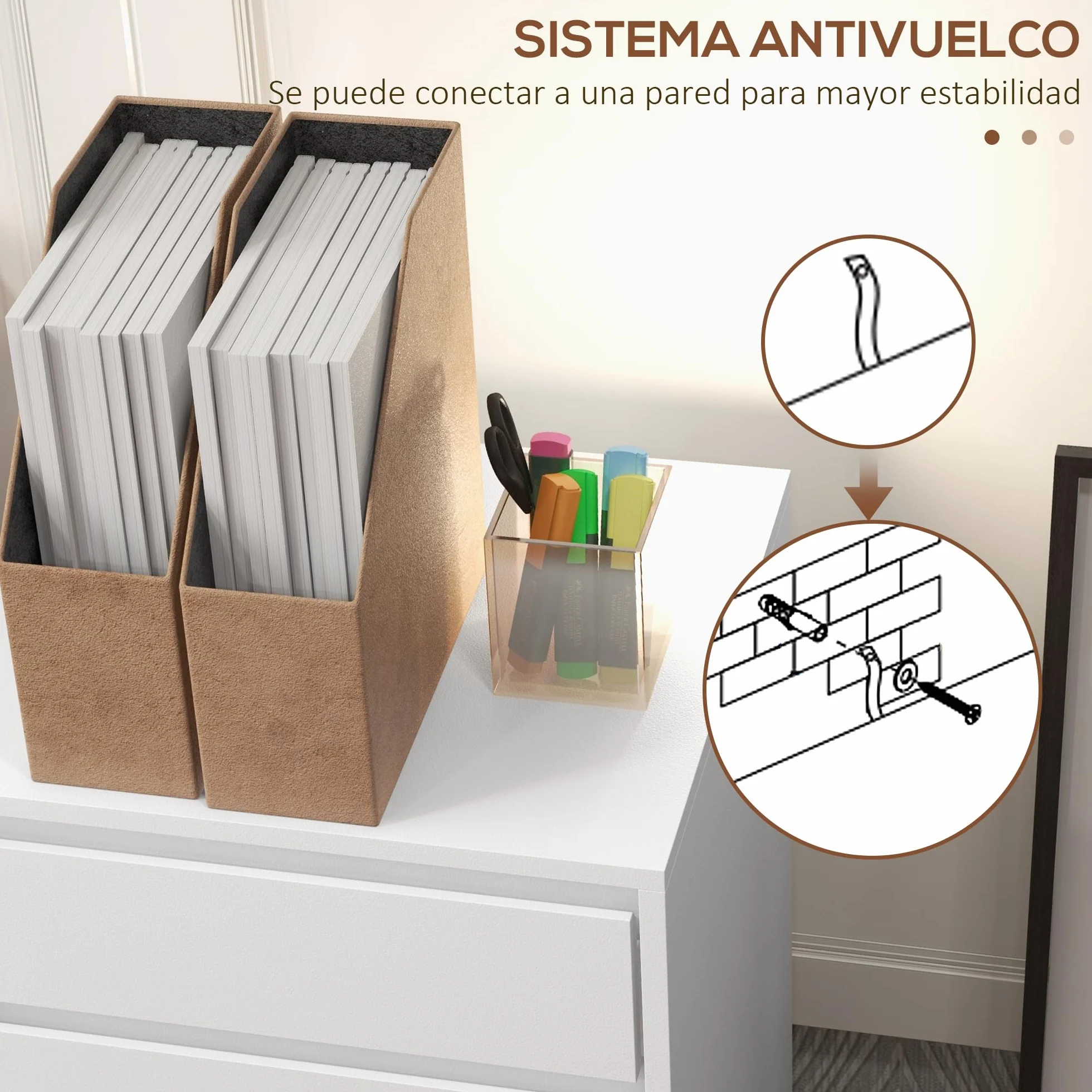 HOMCOM Cajonera de Oficina 4 Cajones con Ruedas Archivador Móvil 46x40x65 cm Blanco