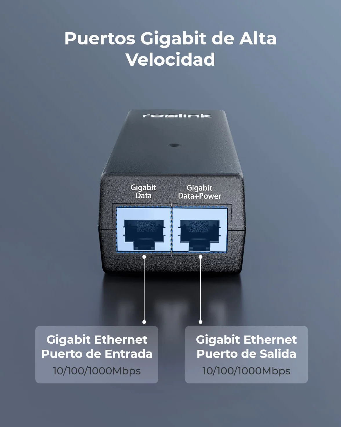 Reolink Gigabit inyector PoE, alimenta con PoE+ (30 W) o PoE (15,4 W), Distancia de hasta 100 m, Plug & Play, Adecuado cámaras PoE/Video Doorbell PoE