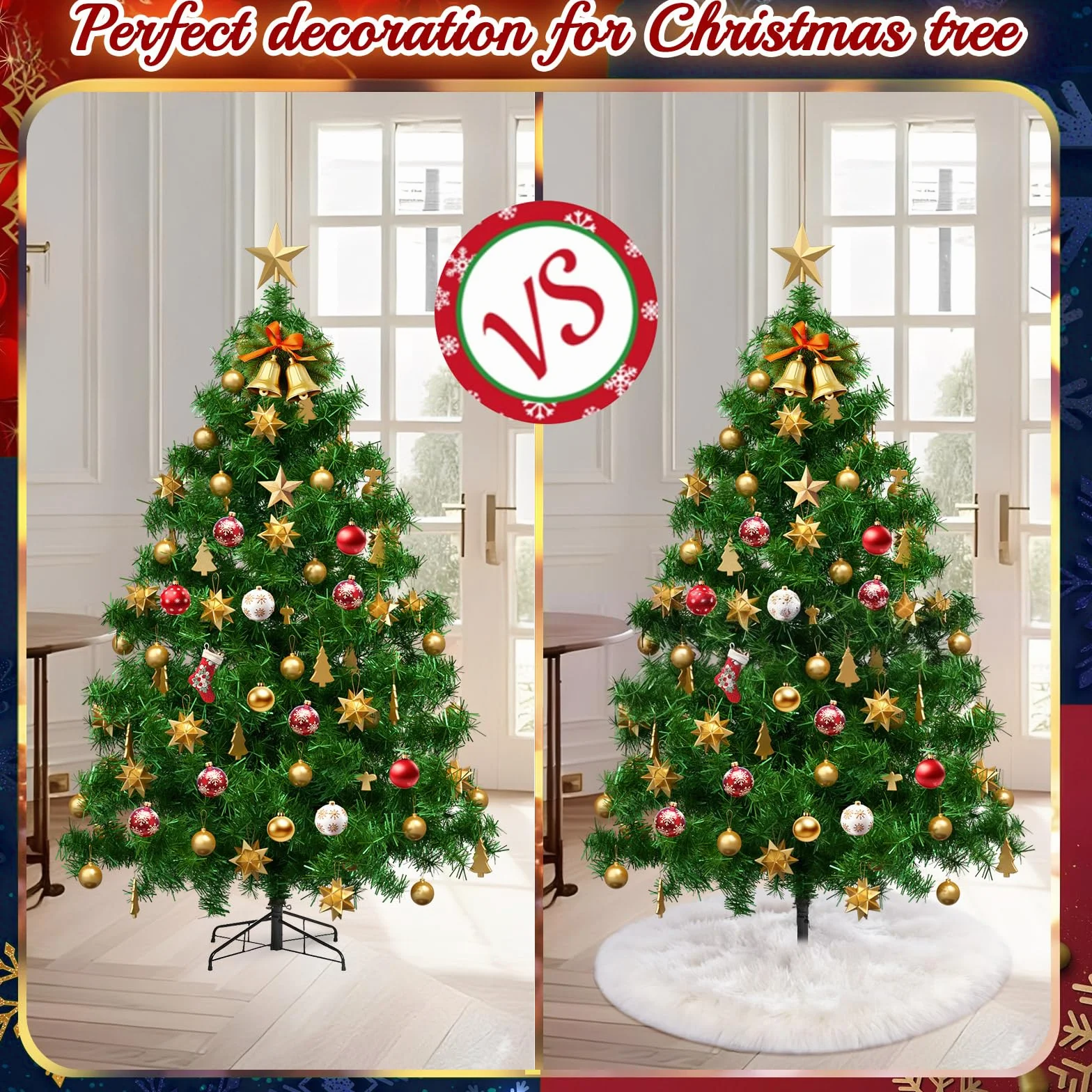 Falda Árbol de Navidad Blanco 75 CM Cubre Pie Redondo Faldas Arbol Navidad Tapete Felpa Artificial Decoración Hogar