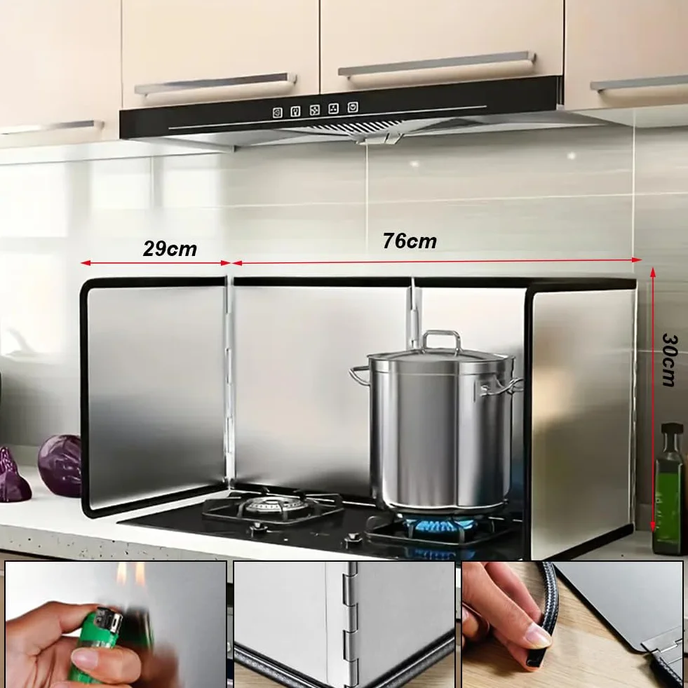 Protector Salpicaduras Cocina Plegable 4 Lados Panel Antisalpicaduras 76x29x30cm