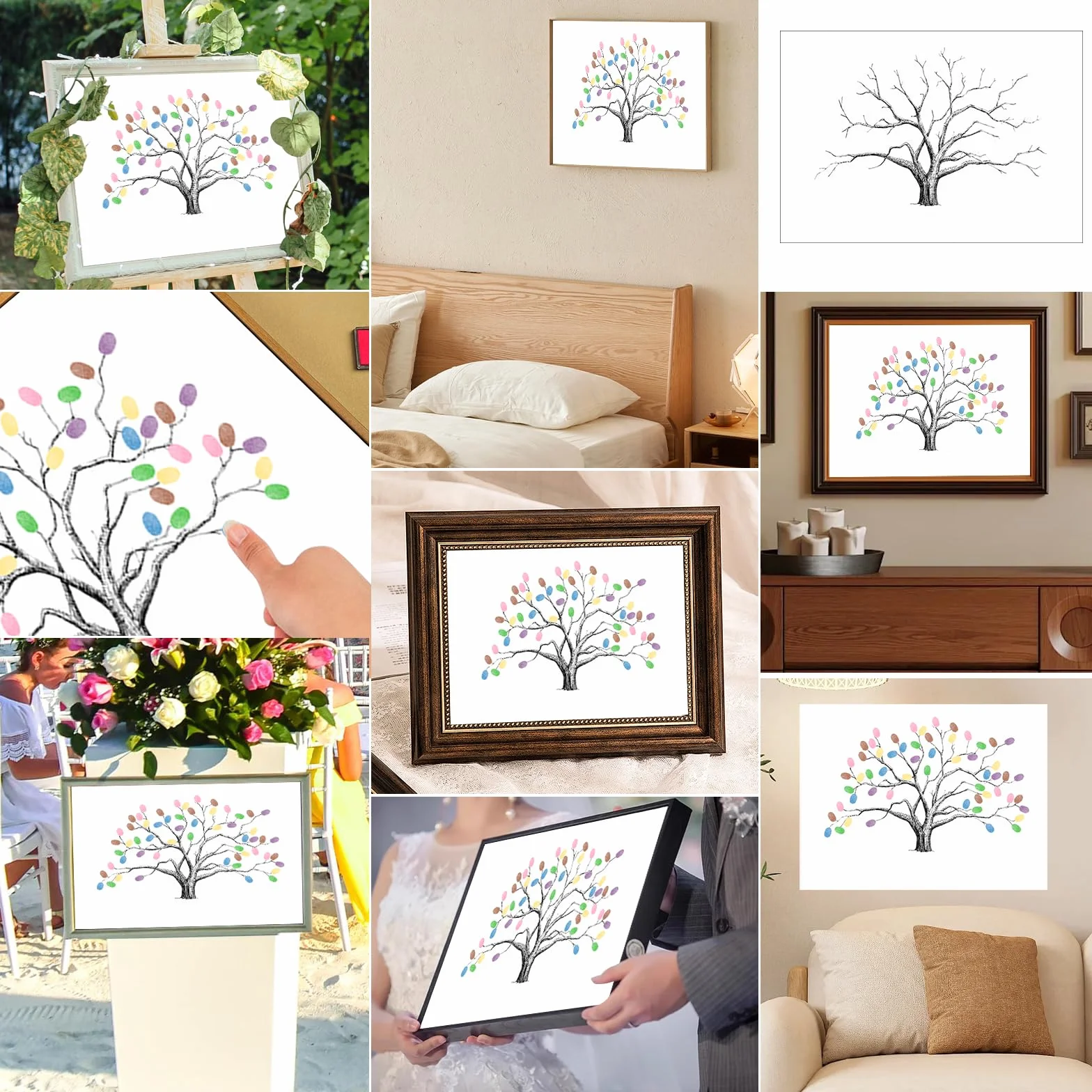 Árbol de Huellas Dactilares para Boda, Libro de Invitados de Lienzo DIY, 6 Colores