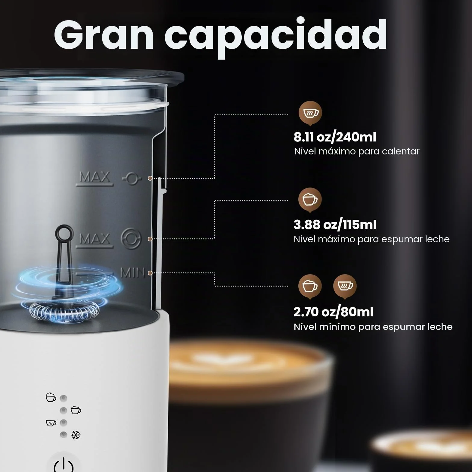 Morpilot Espumador de Leche Eléctrico Automático, 4 en 1, Acero Inoxidable, Blanco