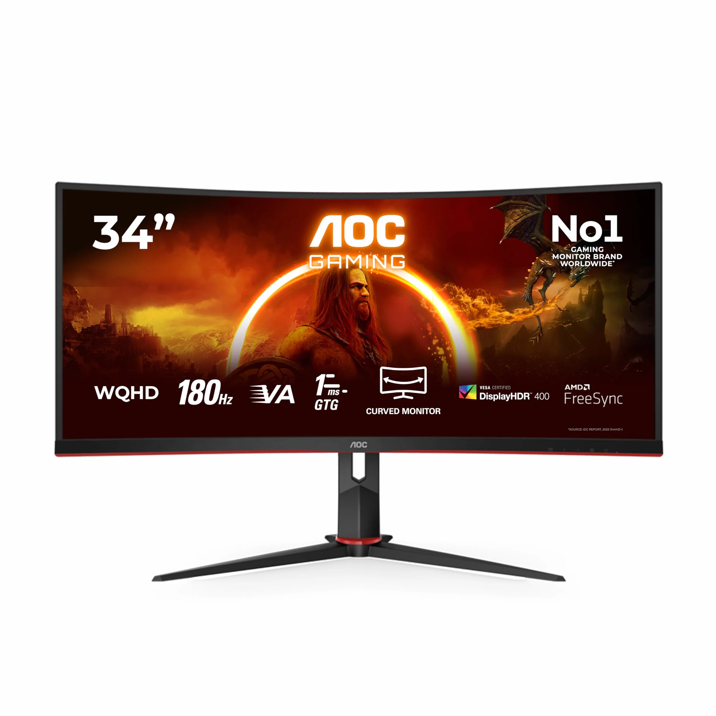 AOC Gaming CU34G2XP Monitor curvo WQHD 34 pulgadas VA 180 Hz 1 ms GtG HDR400 3440x1440 HDMI 2.0 DP 1.4