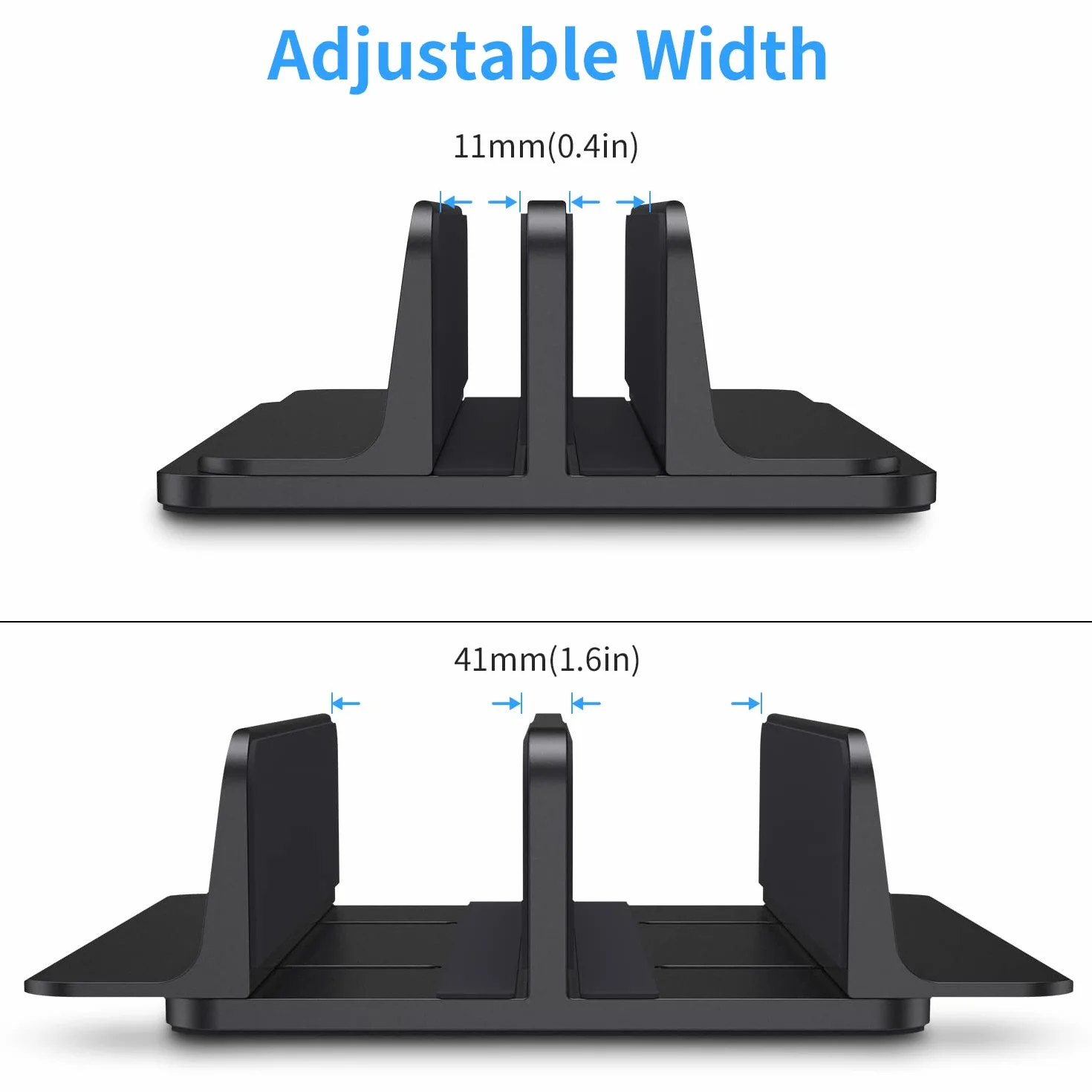 Soporte Portátil Vertical Dual, Vertical Soporte para Ordenador Portatil de Aluminio con Base Ajustable para Macbook Pro Air, HP, DELL, Surface, Lenovo y Otros Portatiles, Laptop Stand (Negro)