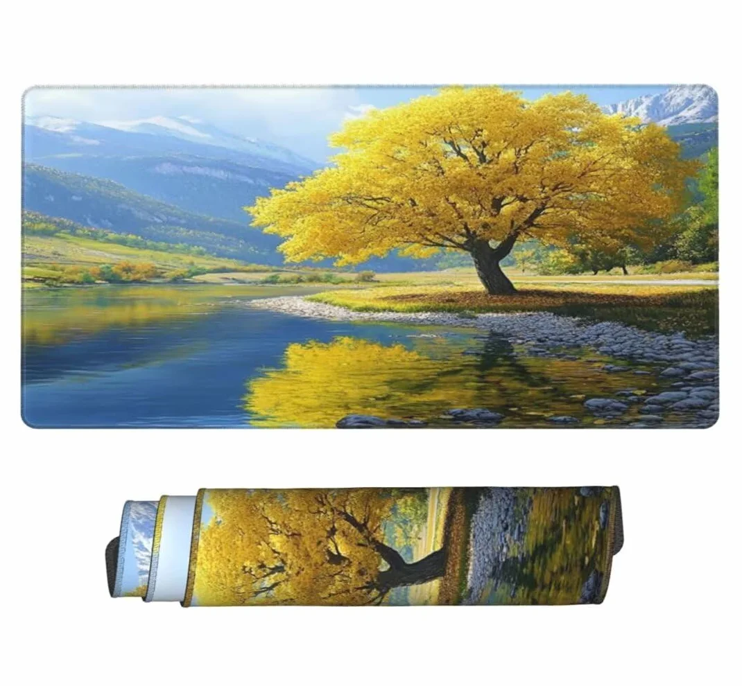 Alfombrilla Raton XXL 1000 x 500 x 3 mm, Mouse Pad Grande Gaming, Alfombrilla de Raton Árbol Dorado Mousepad Lavable Desk Mat para Juegos Y Oficina, Impermeable y Antideslizante (Paisaje) -MP1561