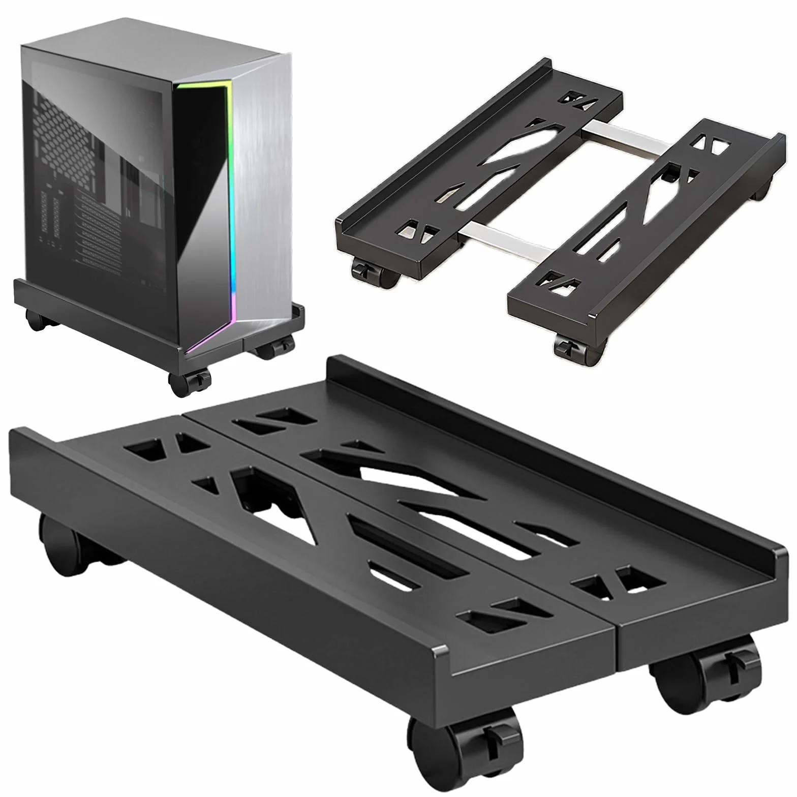 SPORWAY Soporte para CPU para PC, Tamaño Ajustable Soporte para CPU, Soporte para PC Móvil con Ruedas Giratorias con Bloqueo, Carro de CPU Debajo del Escritorio (Negro)