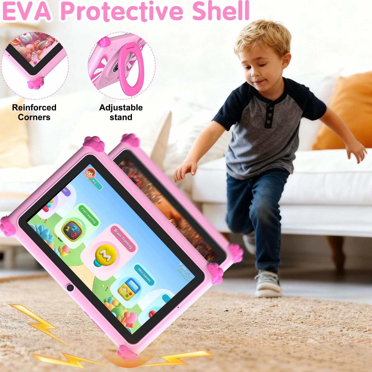 ascrecem Tablet Niños 7 Pulgadas Android 15 Tablet para Niños con 2.4G+5G WiFi6 Penta Core 6GB RAM 32GB ROM Tableta Infantil Doble Cámara 128GB Expandible Control Parental Juegos Educativos (Rosa)