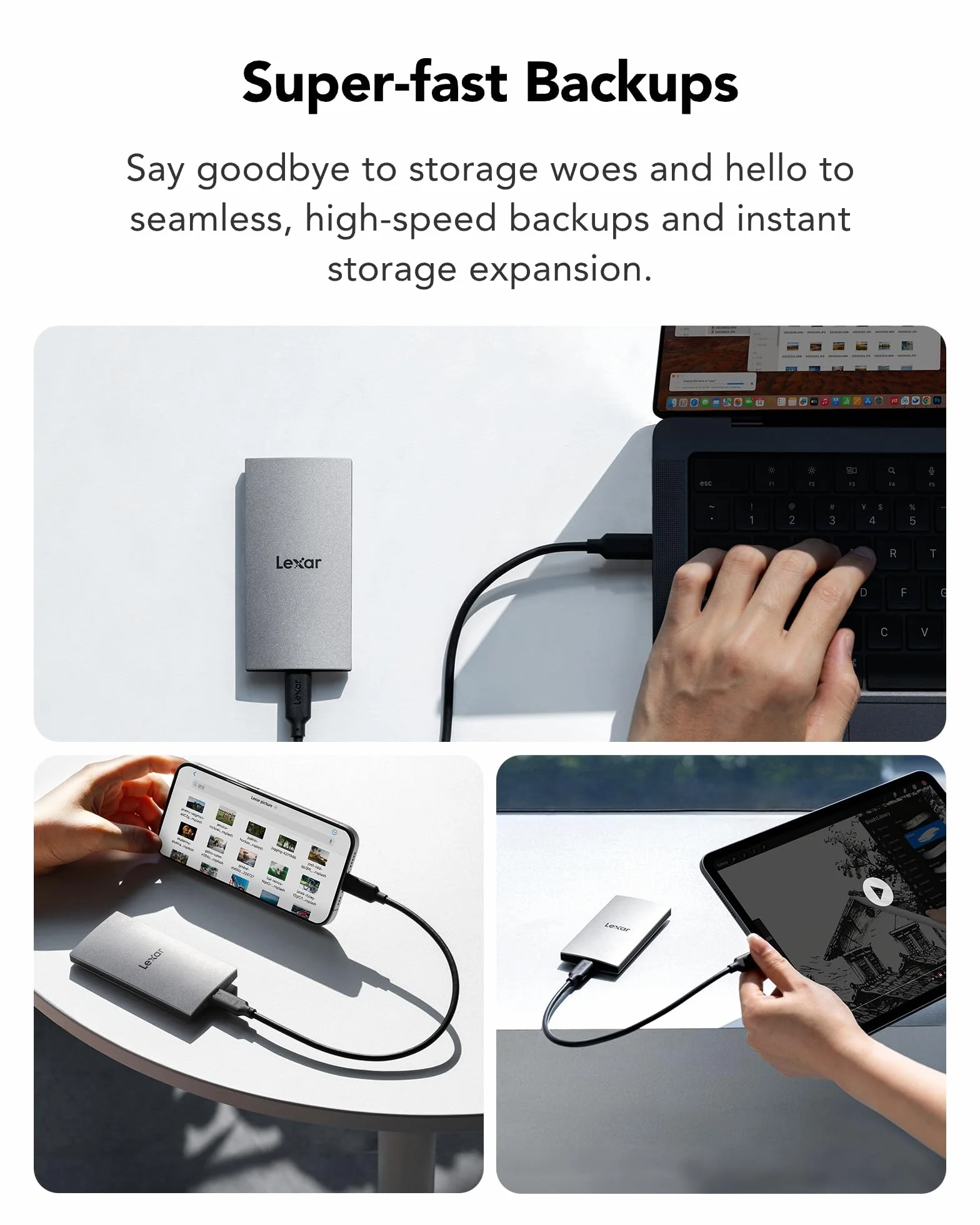 Lexar ES3 SSD Externo 1TB, SSD Portátil USB3.2 Gen2, PSSD hasta 1050MB/s Lectura, 1000MB/s Escritura, Unidad de Estado sólido Externa Compatible con iPhone15 Series/Mac/PS5/XBOX(LES3XXX001T-RNSNG)
