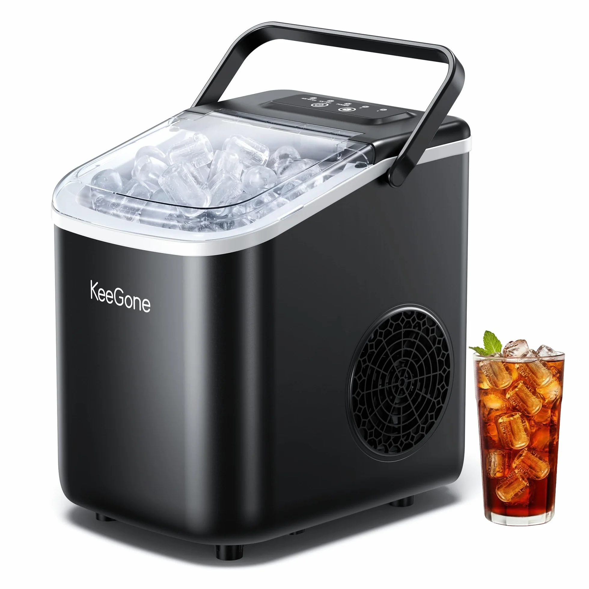 Máquina de cubitos de hielo pequeña 1,2 L 9 cubos 6 min 10 kg/24 h negro con mango portátil