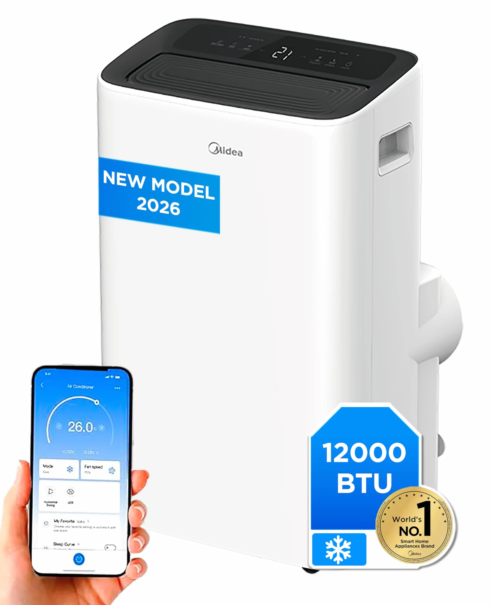 MIDEA Pingüino Aire Acondicionado Portátil 4 en 1 | 3000 Frigorías/12.000 BTU con Control por App | Climatizador y Deshumidificador hasta 35m2 - Modo Sleep, Mando a Distancia | Incluye kit de ventana