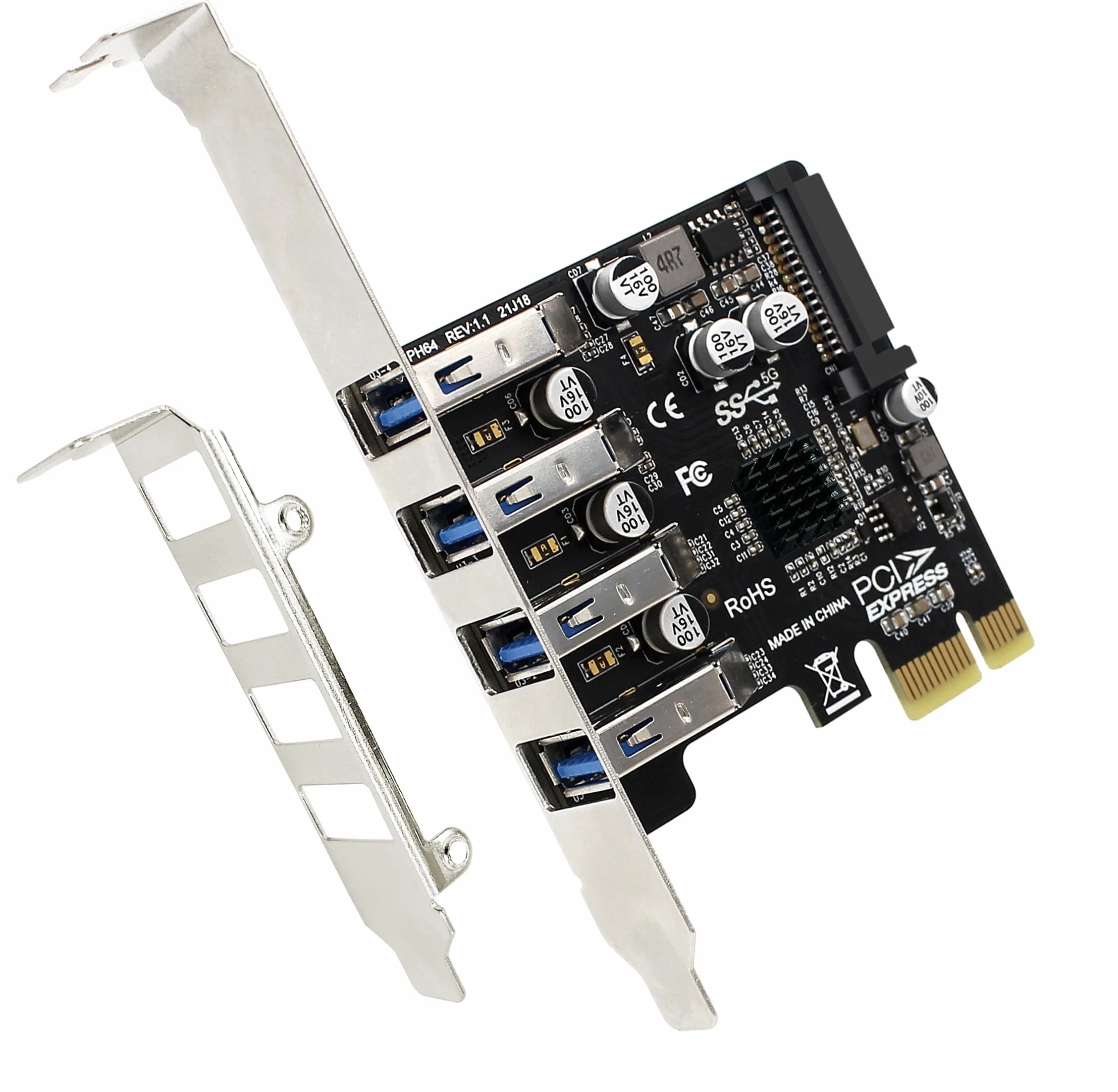Tarjeta de expansión USB PCIe de 4 puertos, USB 3.2 Gen 1 (5 Gbps), controlador de adaptador de concentrador interno para Windows 11/10/8.1/7/Vista/XP
