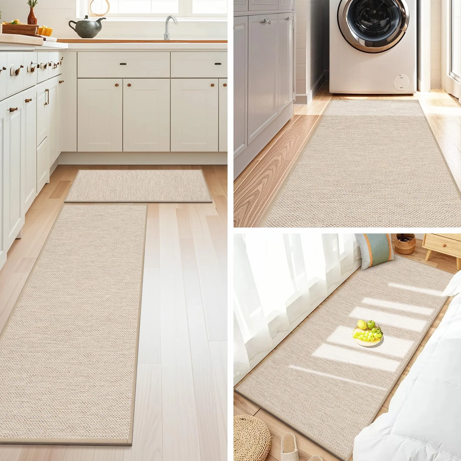 LEKEEPGO Alfombra Cocina Lavable Antideslizante 43.5x150cm, Beige Pastel Runner