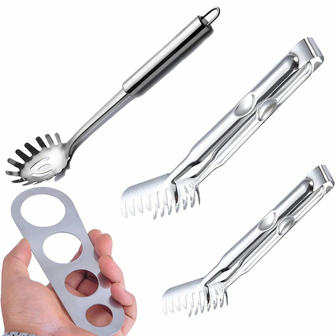 Acero Inoxidable Pinzas Espaguetis Cuchara Pasta Herramienta Medidora Espaguetis 4 Piezas