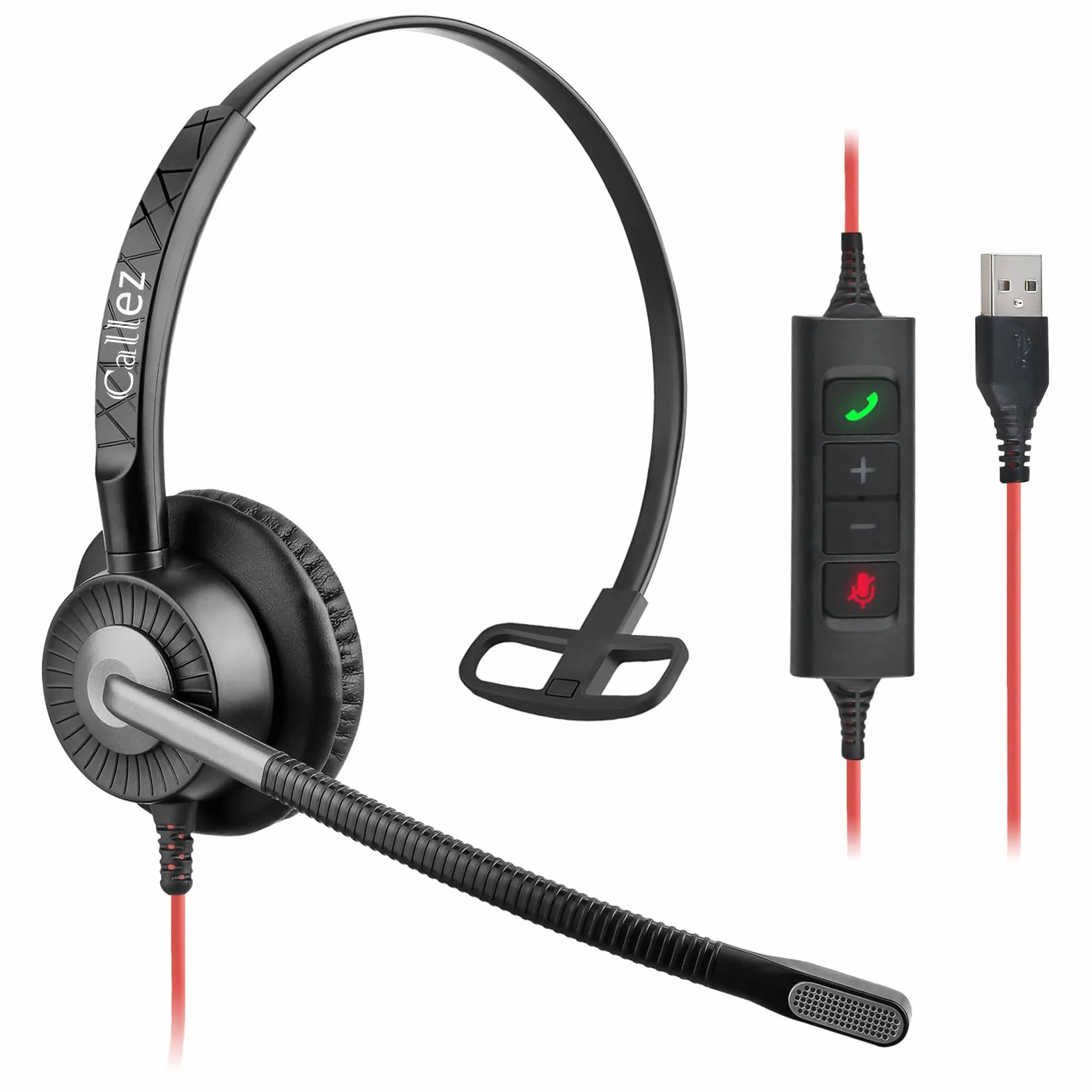 Callez G700TA - Auriculares USB con micrófono con cancelación de ruido, auriculares con cable para PC portátil (Windows/Mac) Teams Zoom Skype ligeros y cómodos para oficina en casa