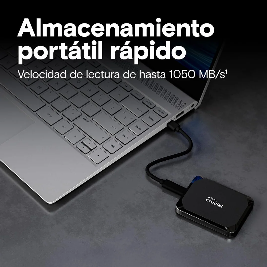 Crucial X9 SSD 1TB Portátil, hasta 1050MB/s, Compatible con PC, Mac, PlayStation y Xbox, Disco Duro Sólido Externo, USB-C 3.2 - CT1000X9SSD902
